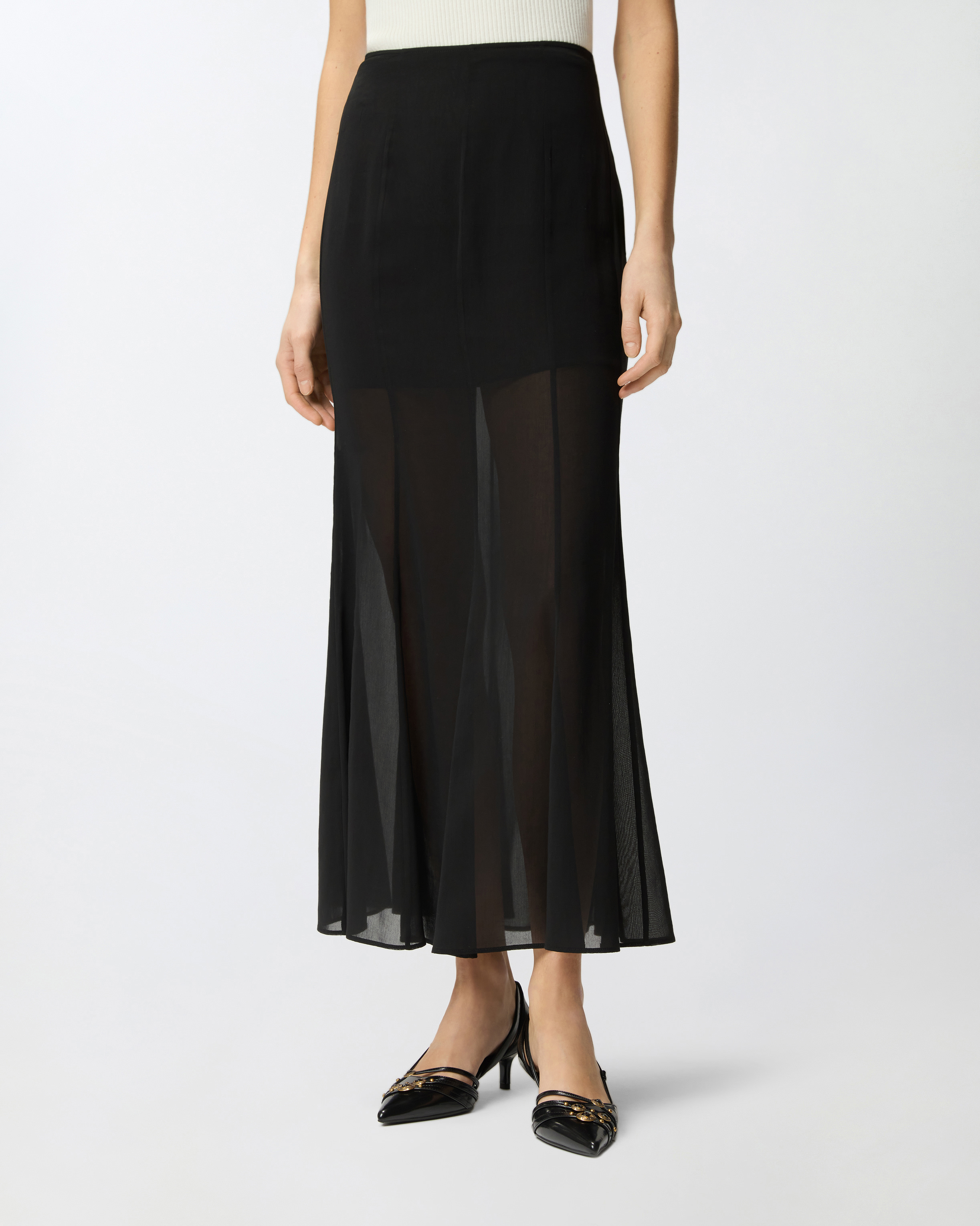 Jupe longue avec détails transparents Noir