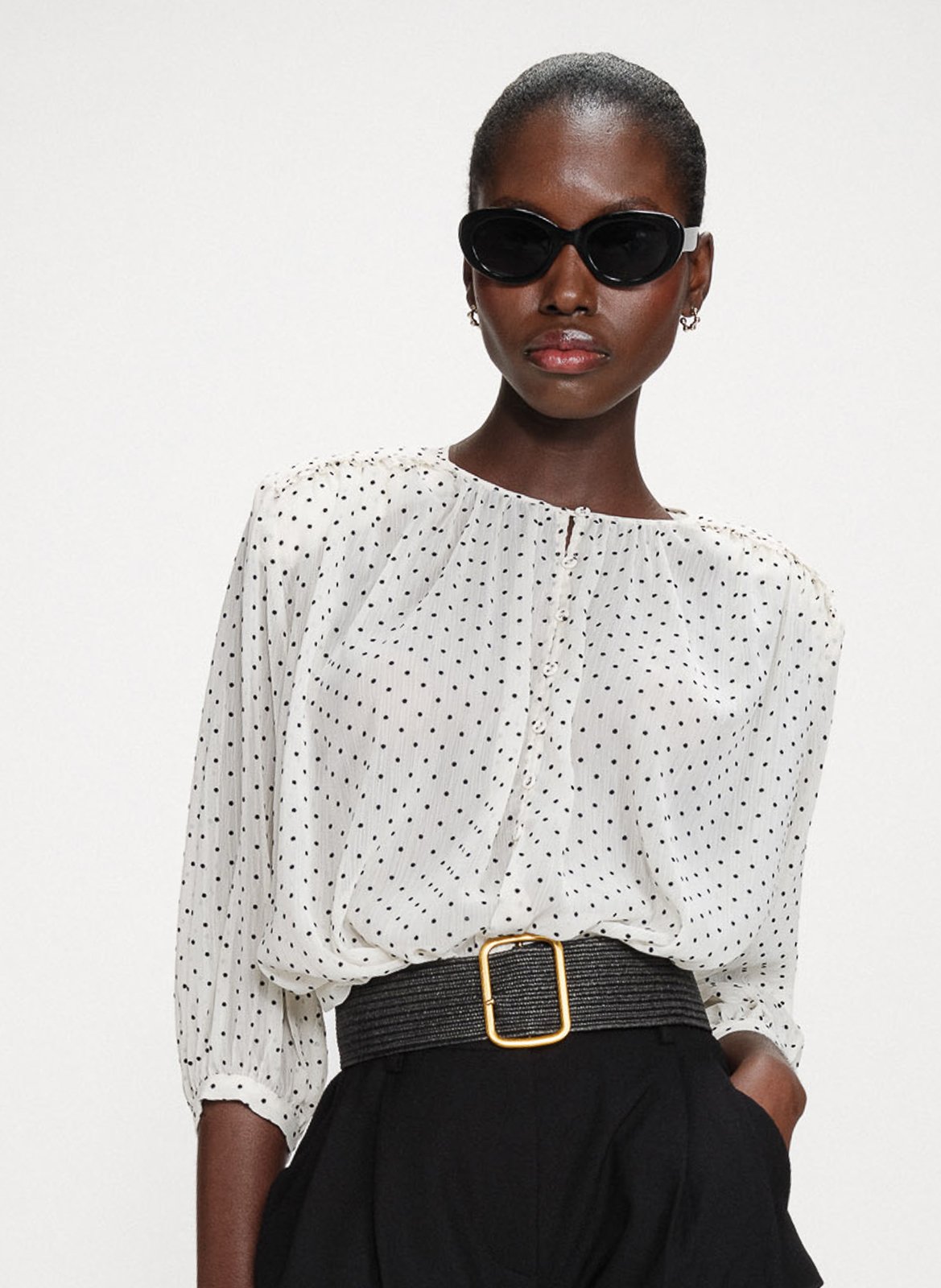 Rechte blouse met ronde hals en print GRACE ET MILA Wit