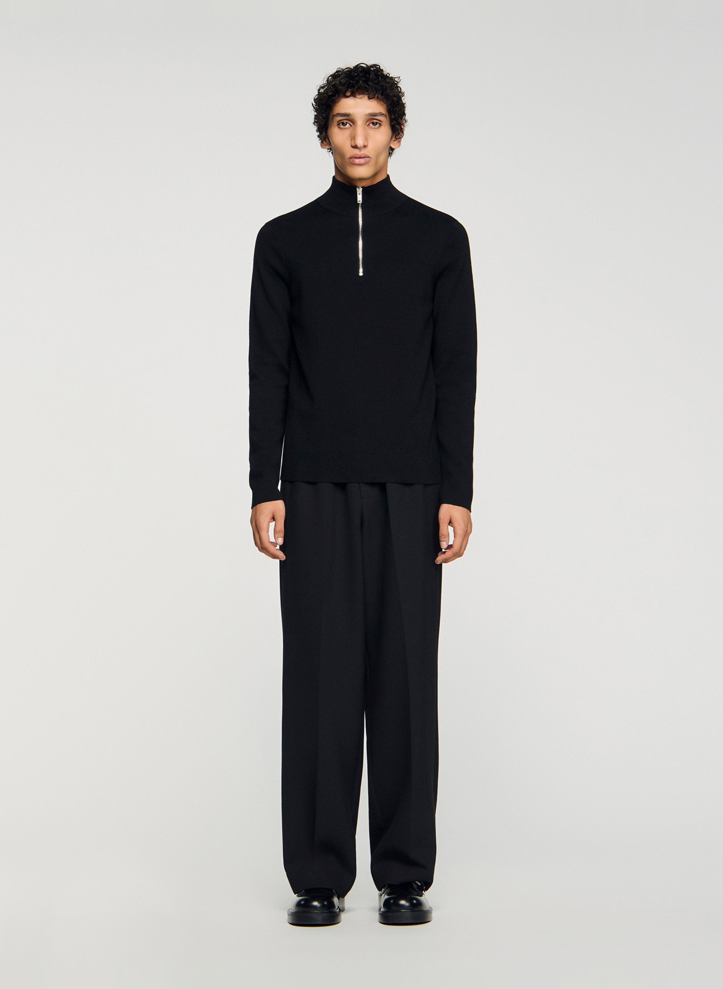 Zip-up wool sweatshirt with a stand collar SANDRO Black