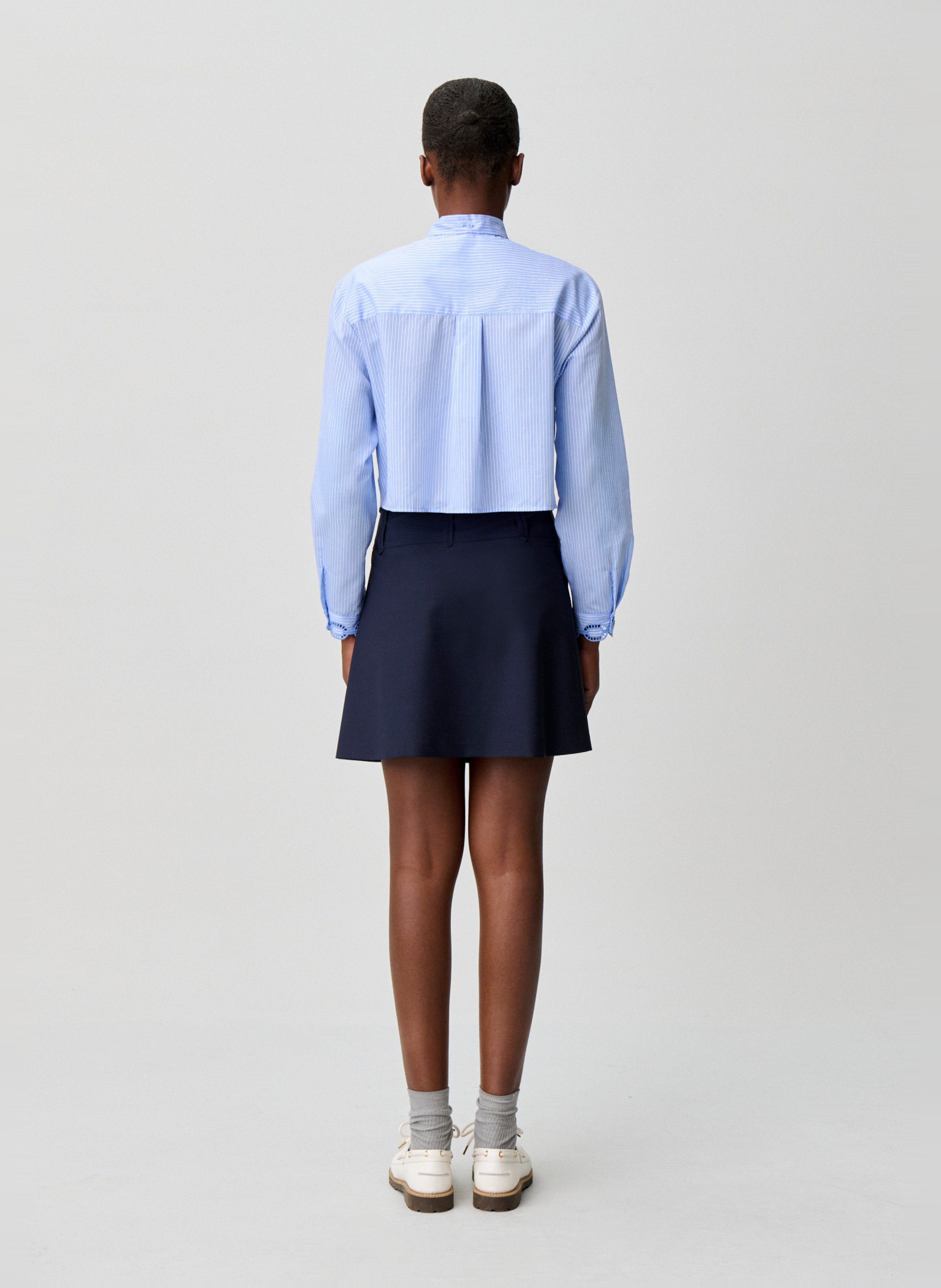 Korte uitlopende rok van gemengde wol CLAUDIE PIERLOT Blauw