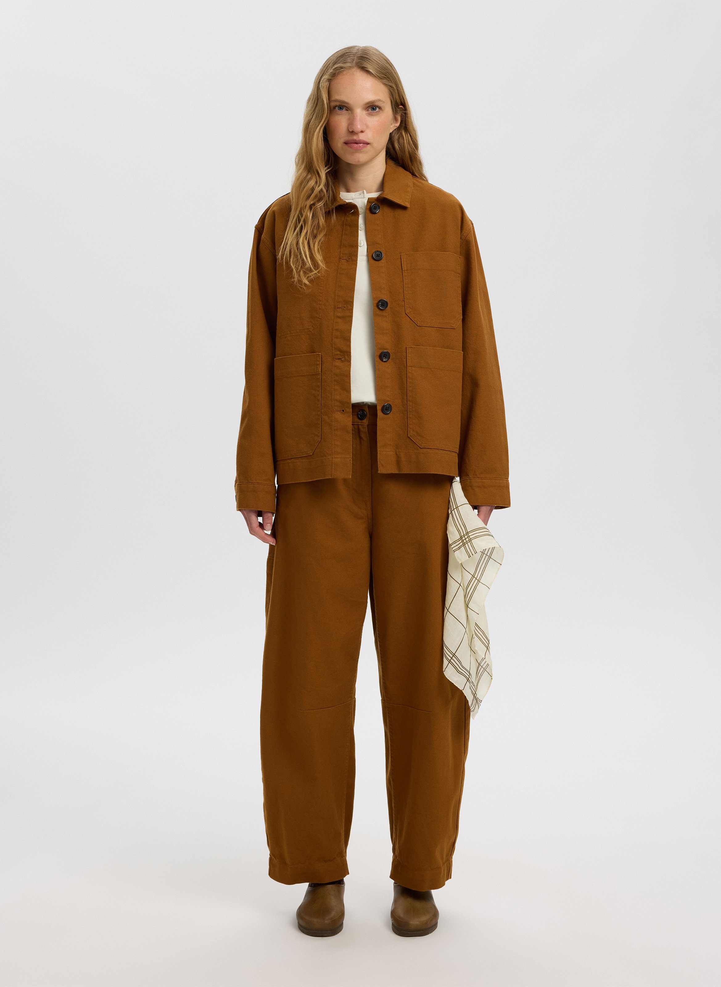 Veste ample en coton et en lin SELECTED Marron