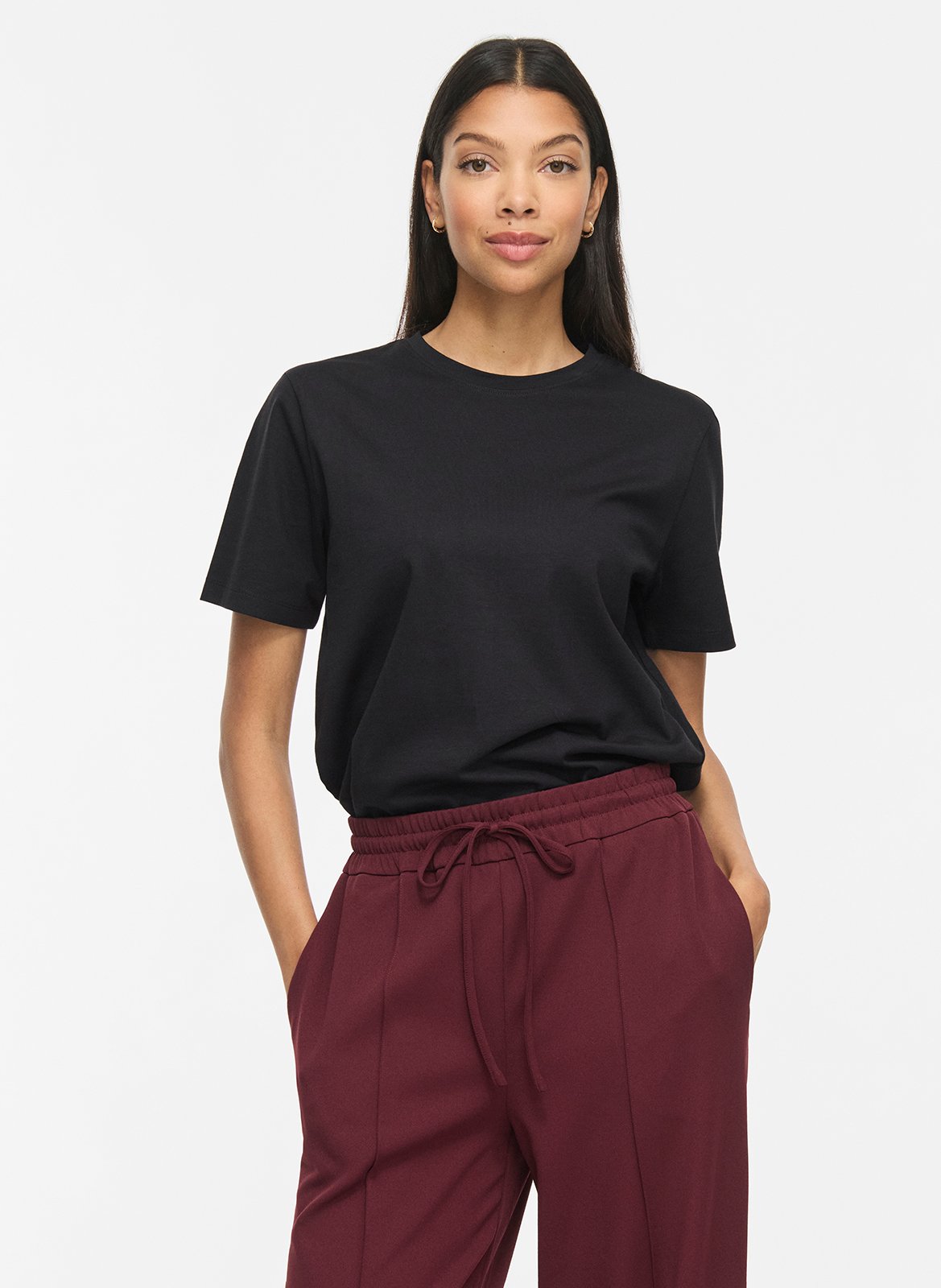 Tee-shirt droit col rond en coton bio imprimé VILA Noir