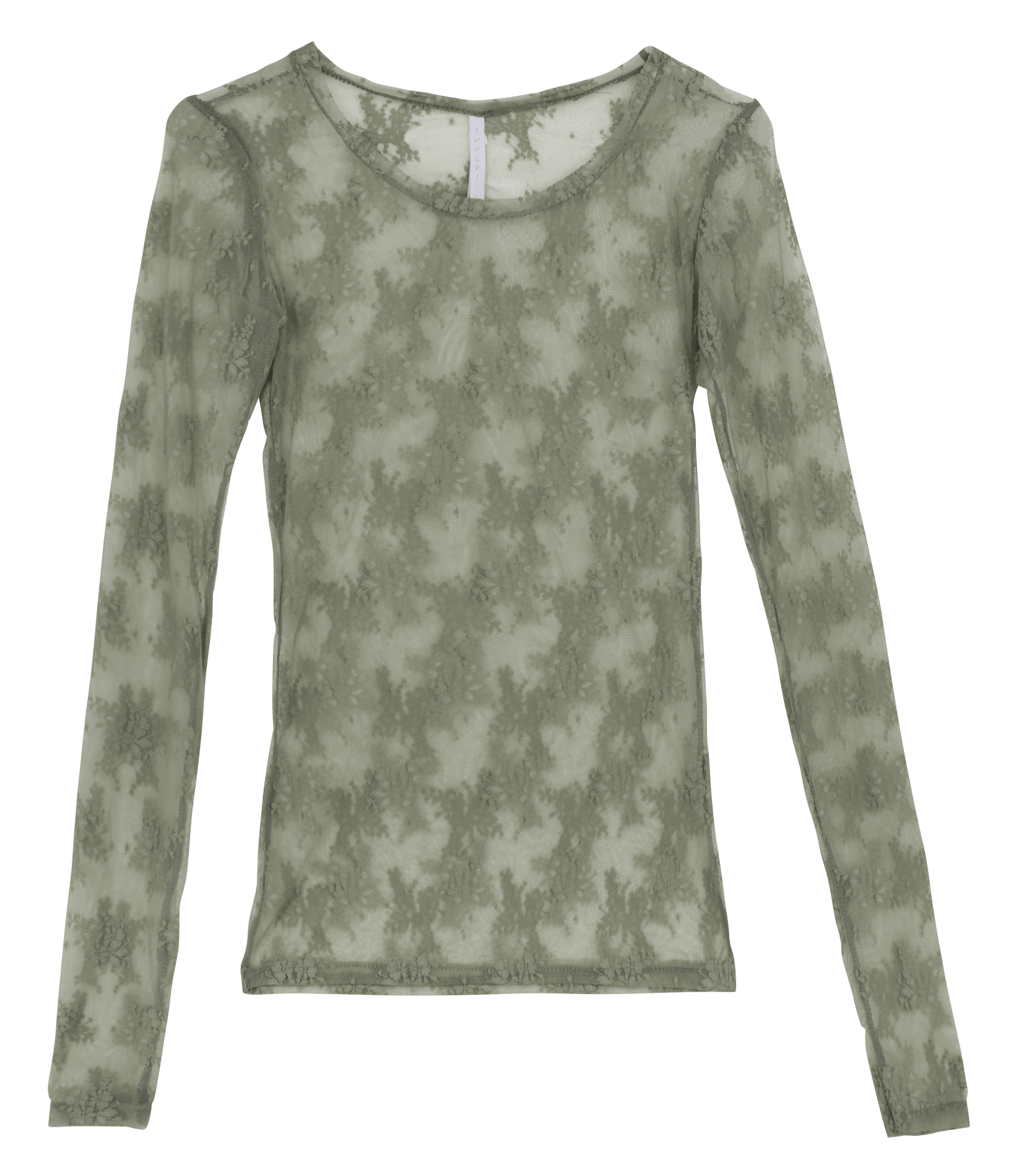 Round neck t-shirt with floral embroidery  Sea grass