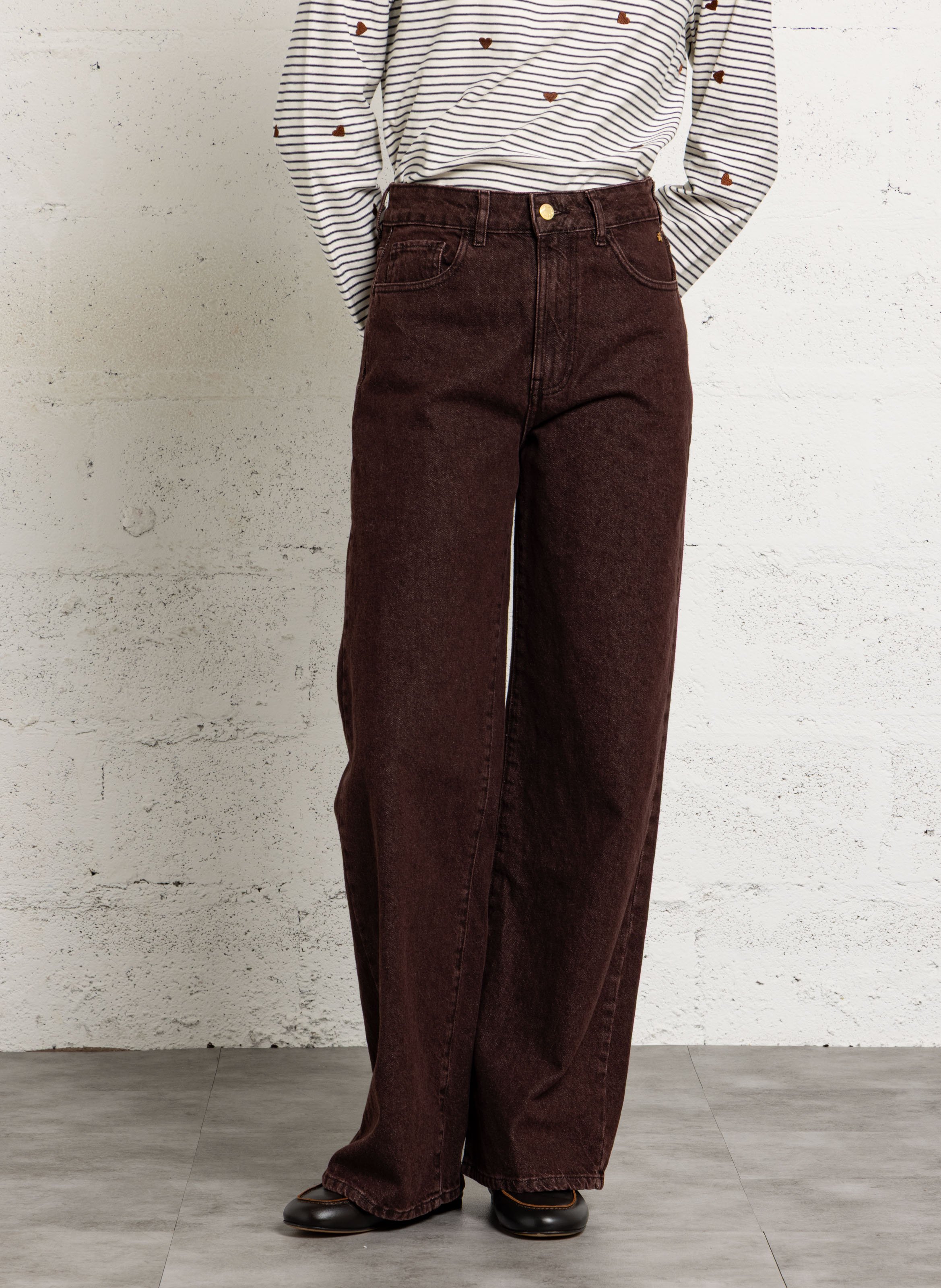 Wide-leg cotton jeans DES PETITS HAUTS Brown