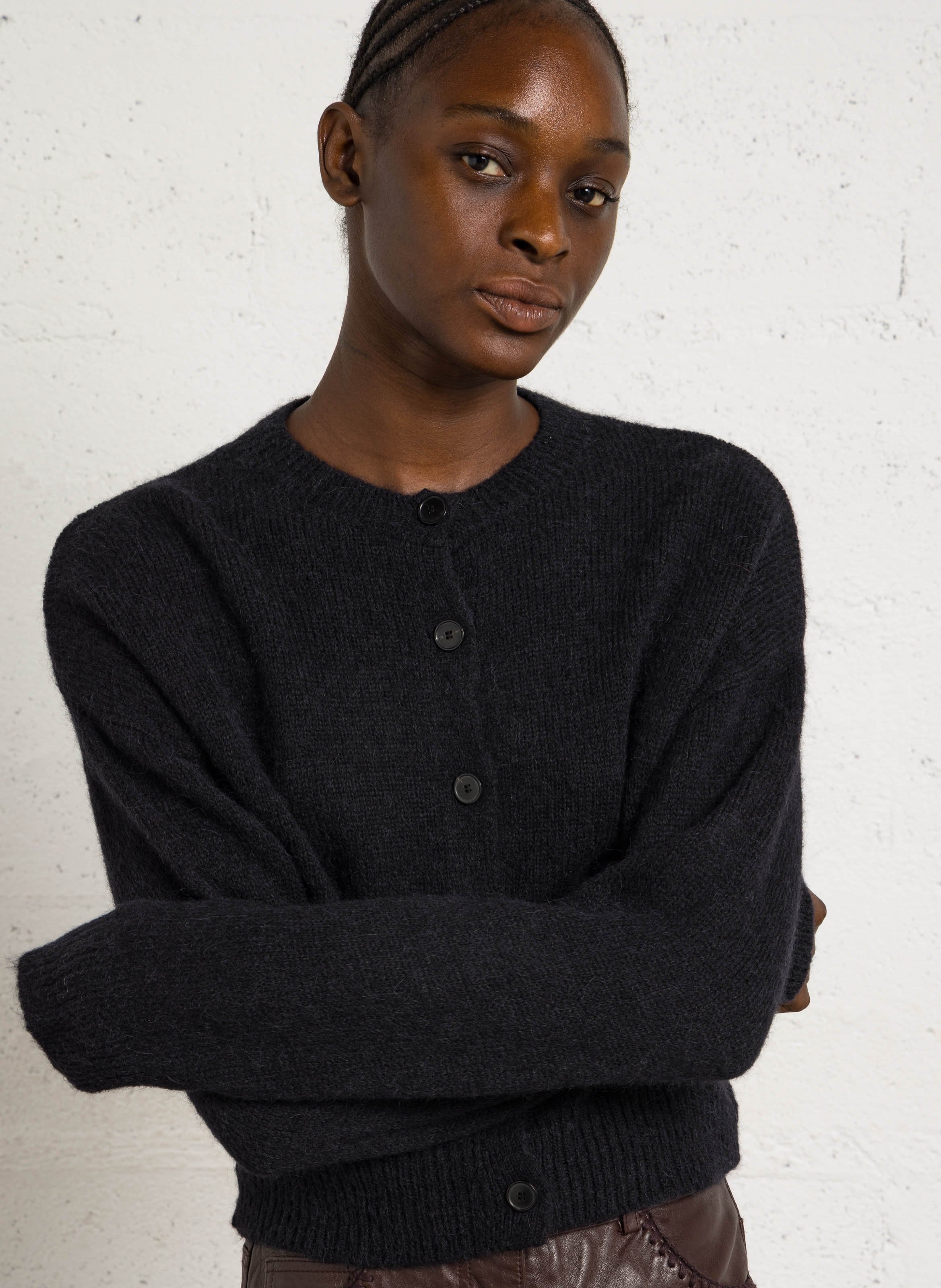 Round-neck alpaca-blend cardigan MASSCOB Black