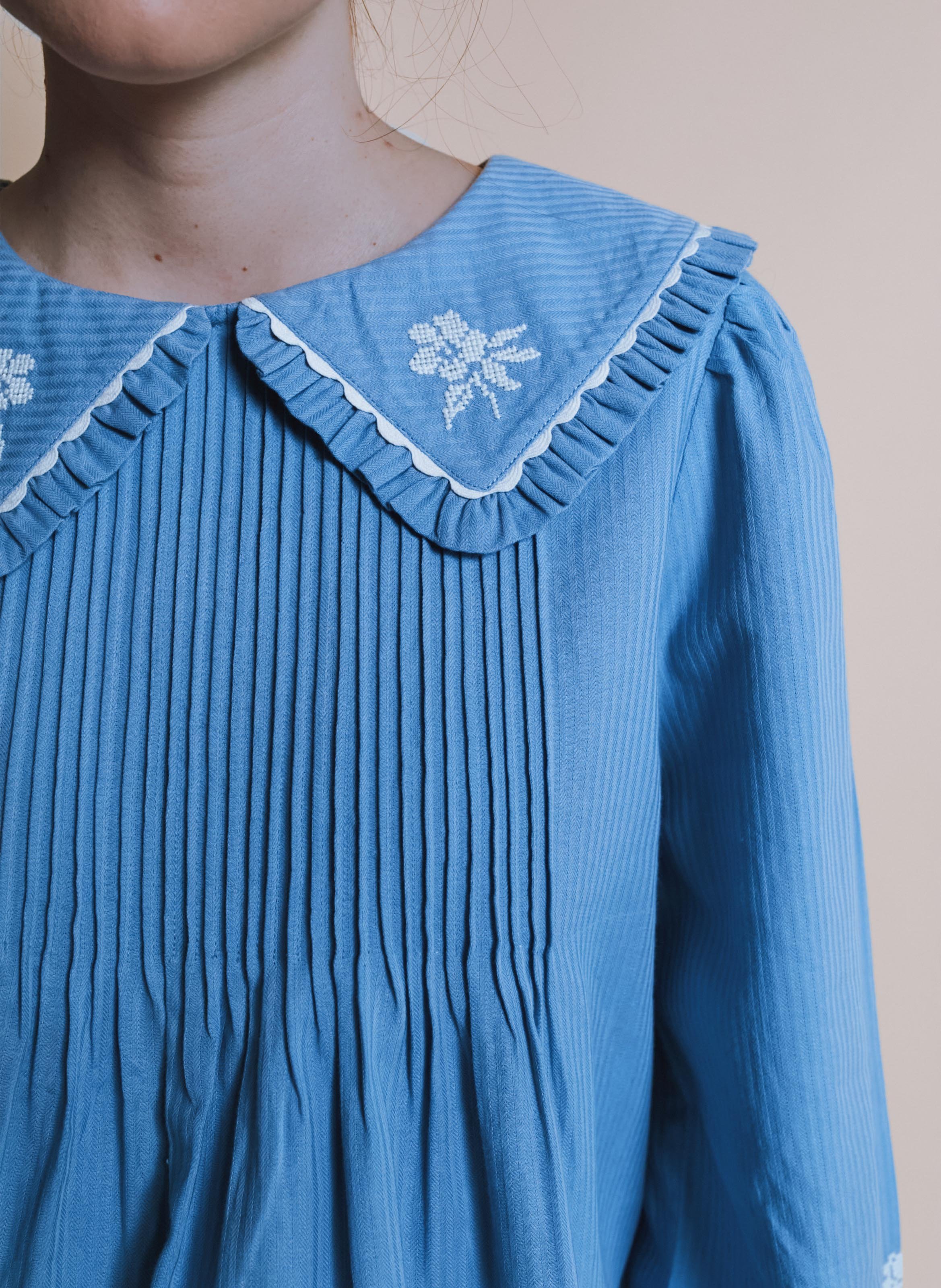 Baumwollbluse mit Bubikragen EMILE ET IDA Blau