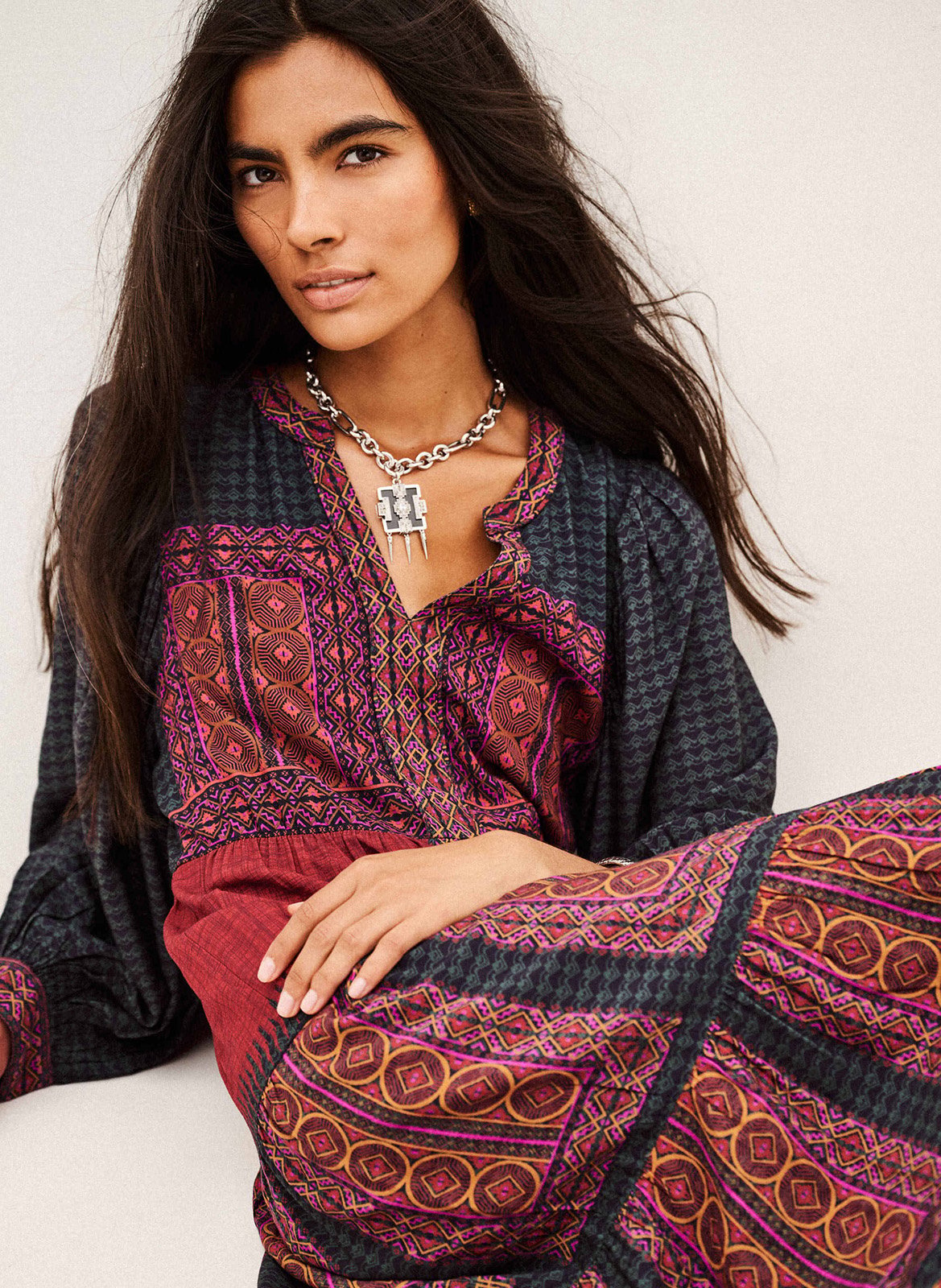 Langes, weit geschnittenes Kleid mit Print BA&SH Rot
