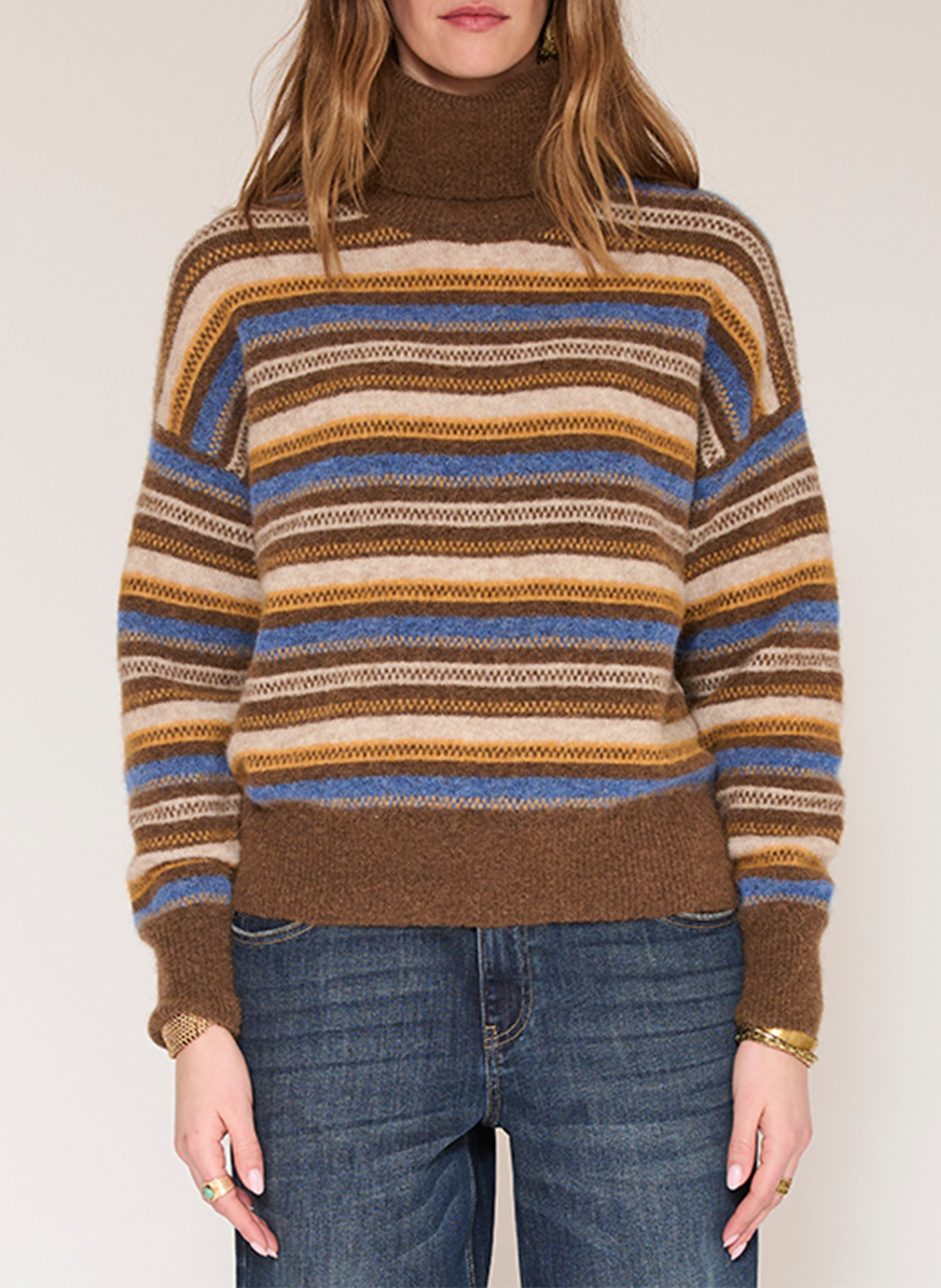 Weiter Rollkragenpullover aus Wollmix MKT Braun