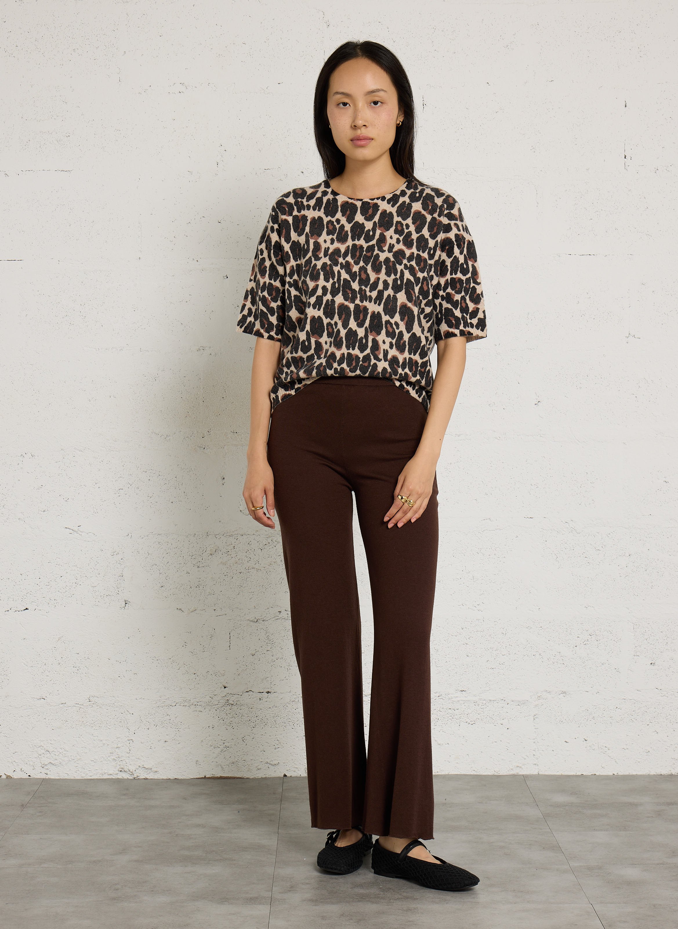 Wijde broek van kasjmier MAJESTIC FILATURES Bruin
