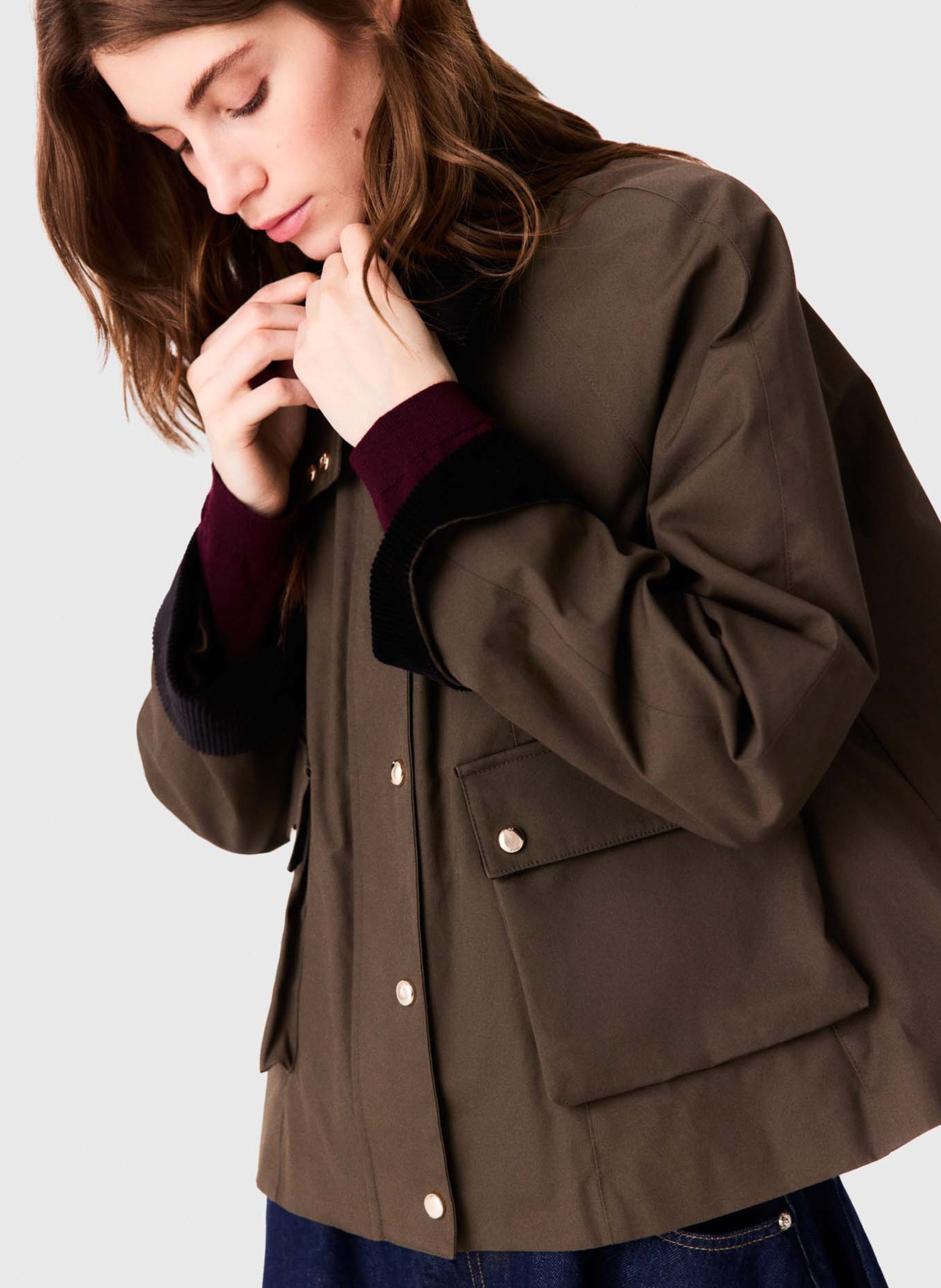 A-line cotton jacket MAJE Khaki