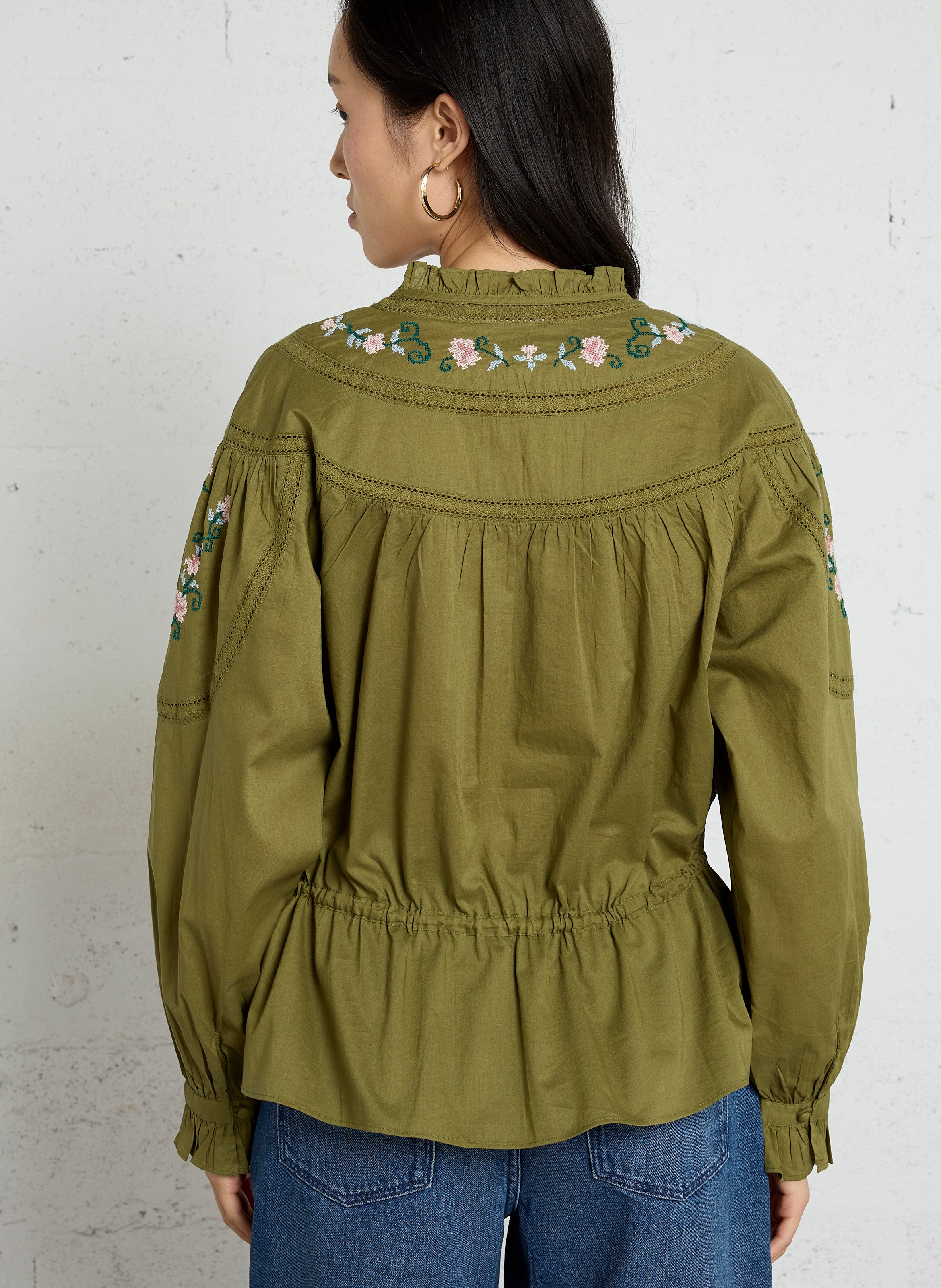 Button-Down Embroidered Blouse SUD EXPRESS Green