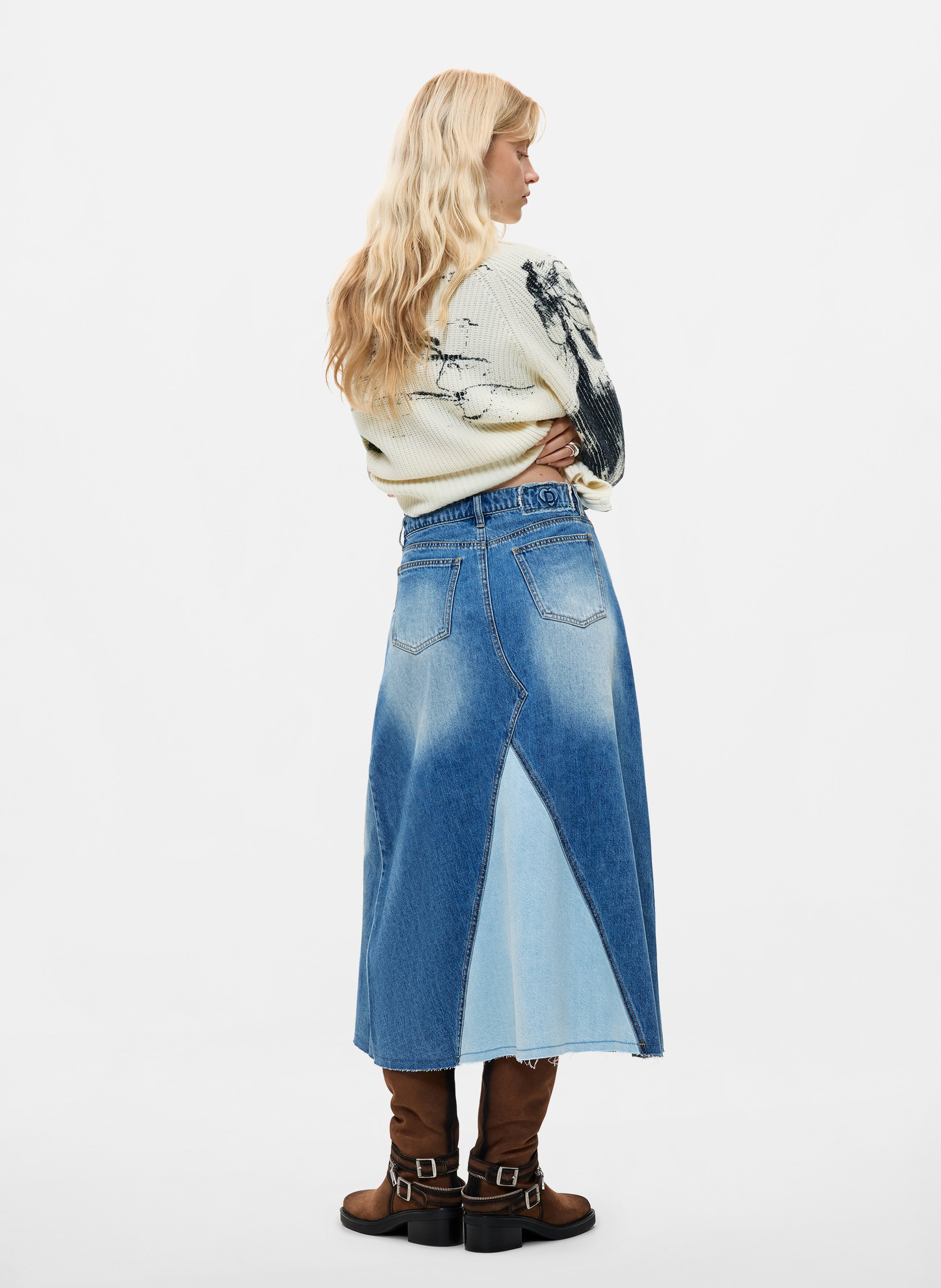 Jupe midi évasée en jean DESIGUAL Bleu