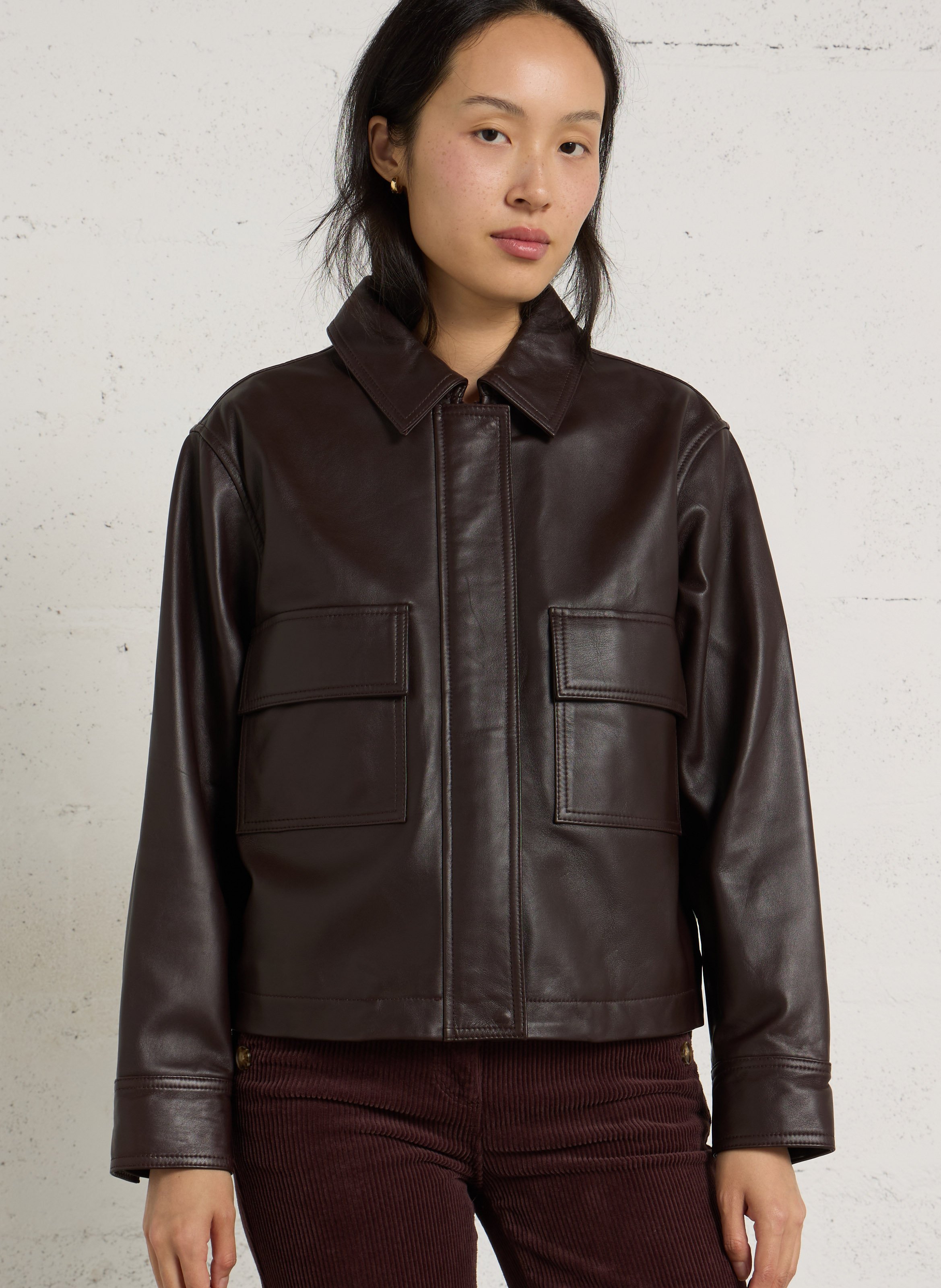 Veste droite unie en cuir MAISON 123 Rouge
