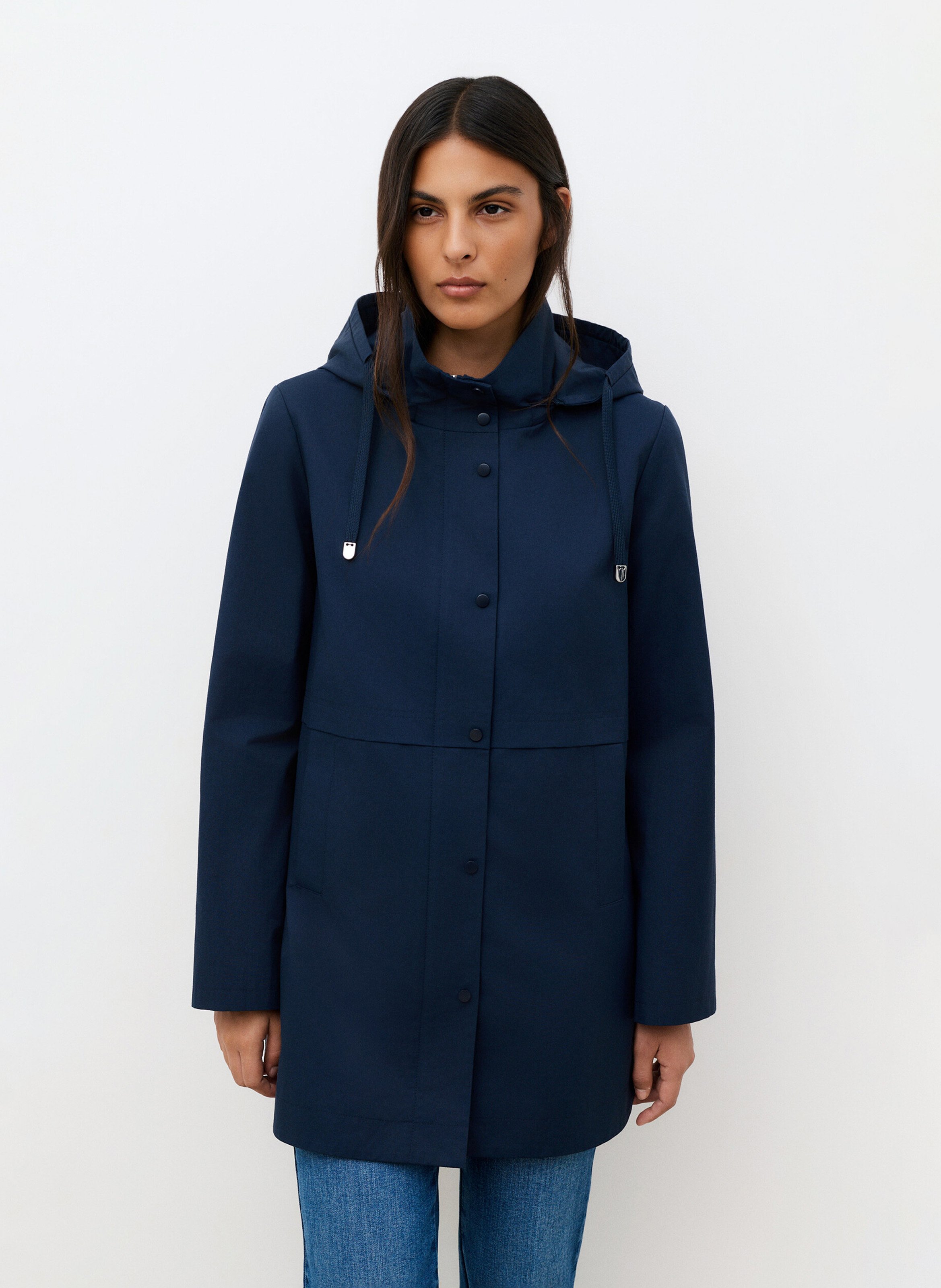 Parka droite col classique en coton mélangé  CAROLL Bleu