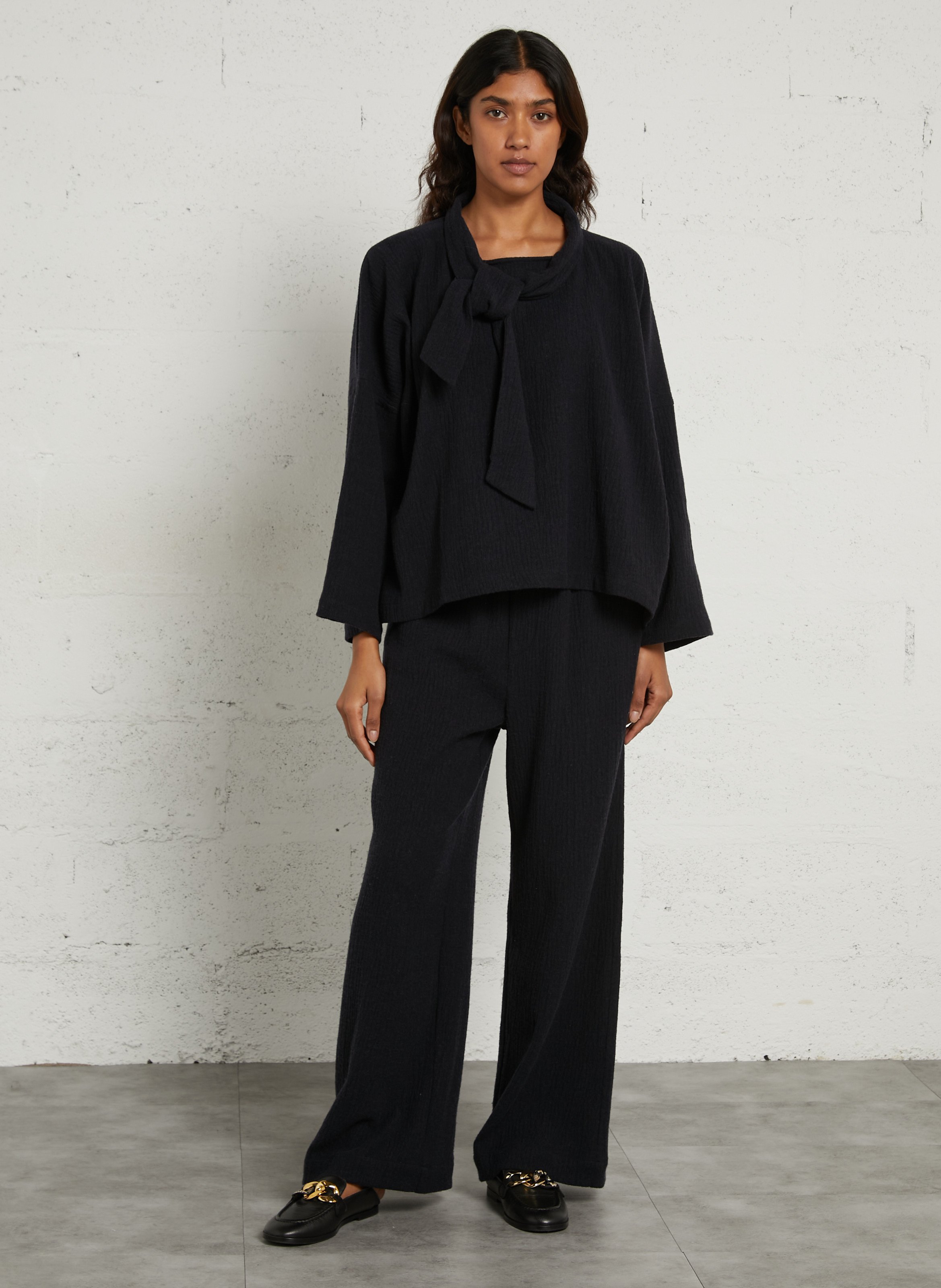 Plain wide-leg trousers in a cotton blend MASSCOB Blue