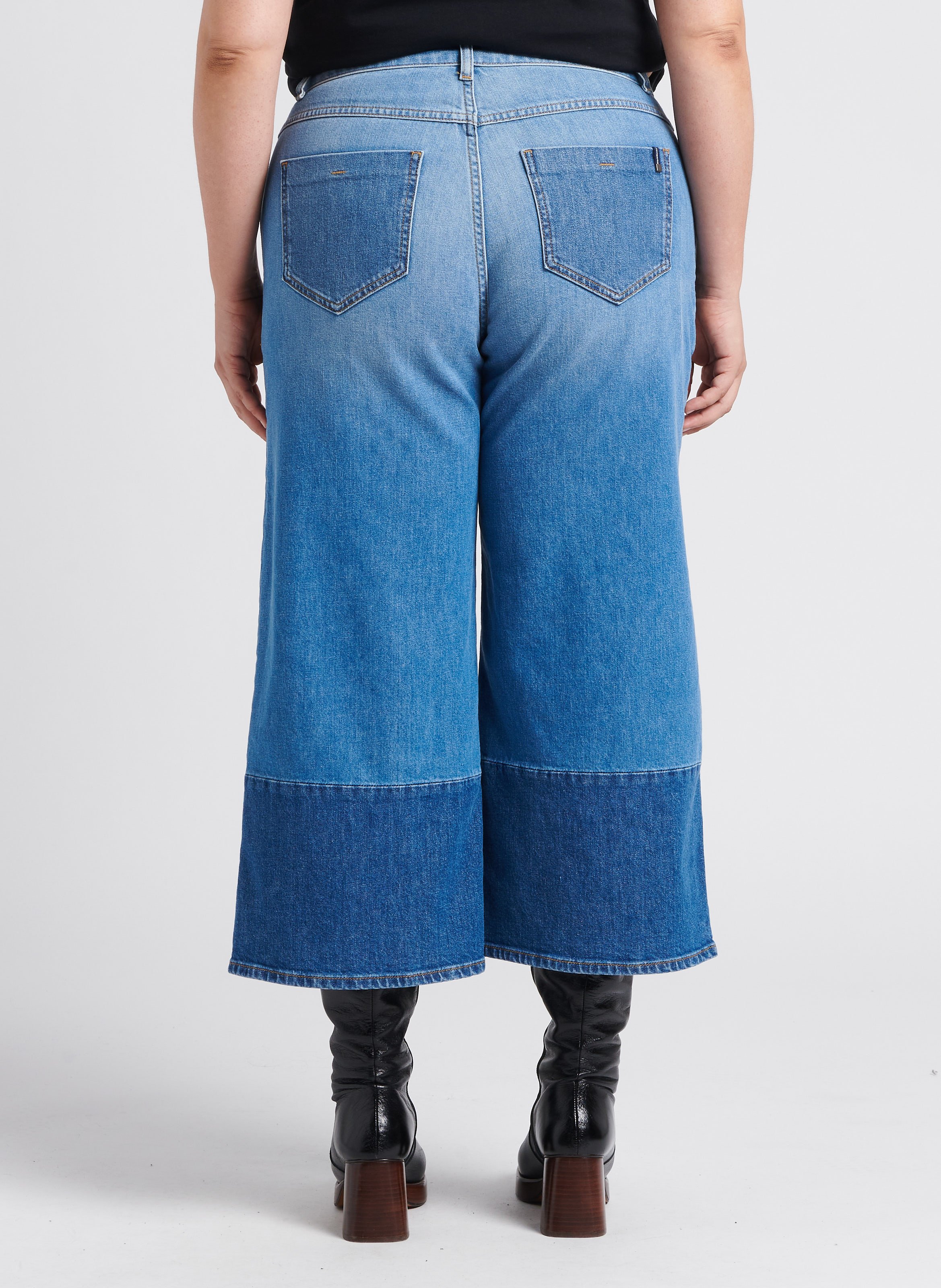 High-waisted wide-leg cotton-blend jeans PERSONA by Marina Rinaldi Blue