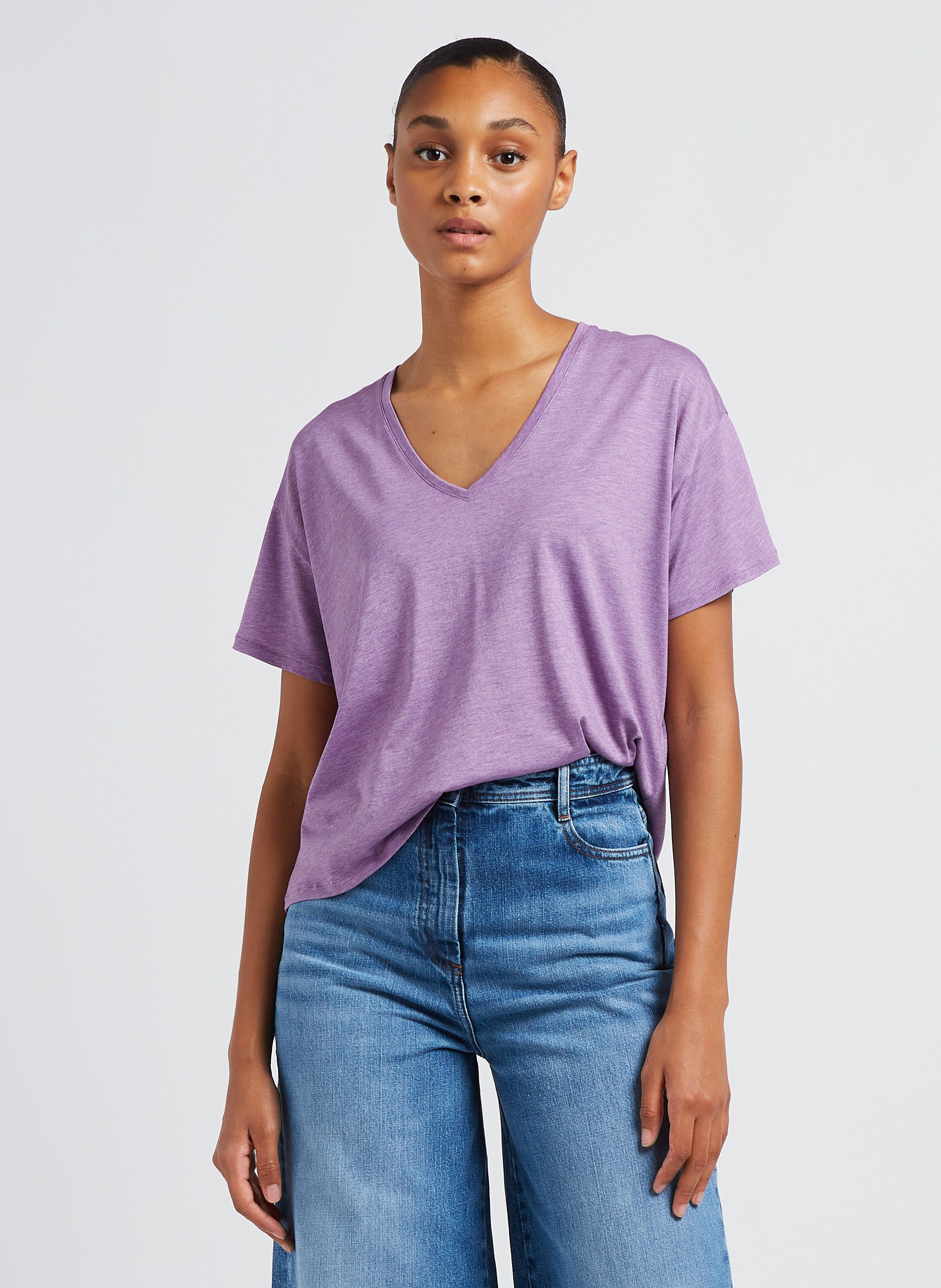 Tee shirt ample d collet en V Violet