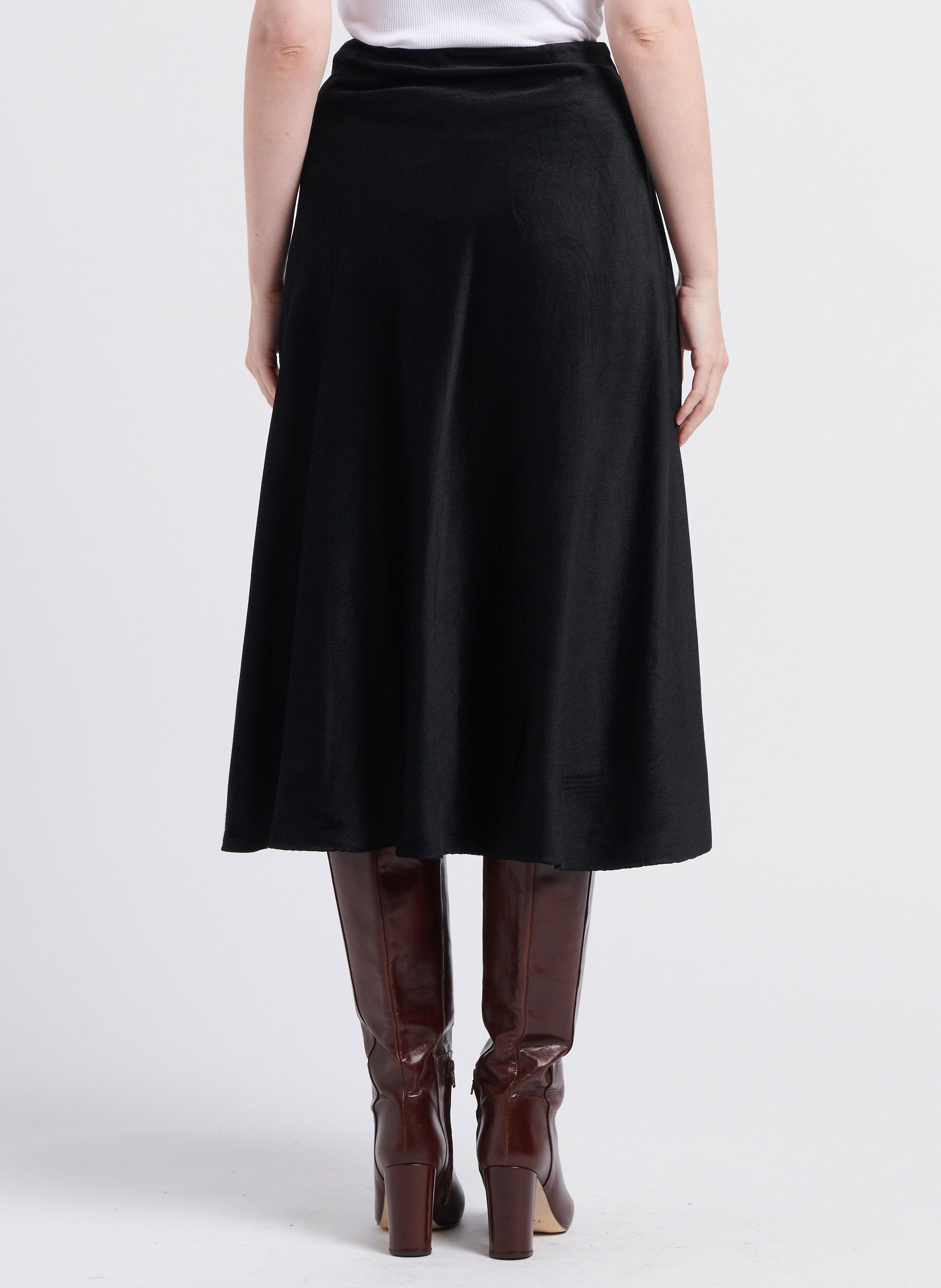 Black knee shop length cord skirt