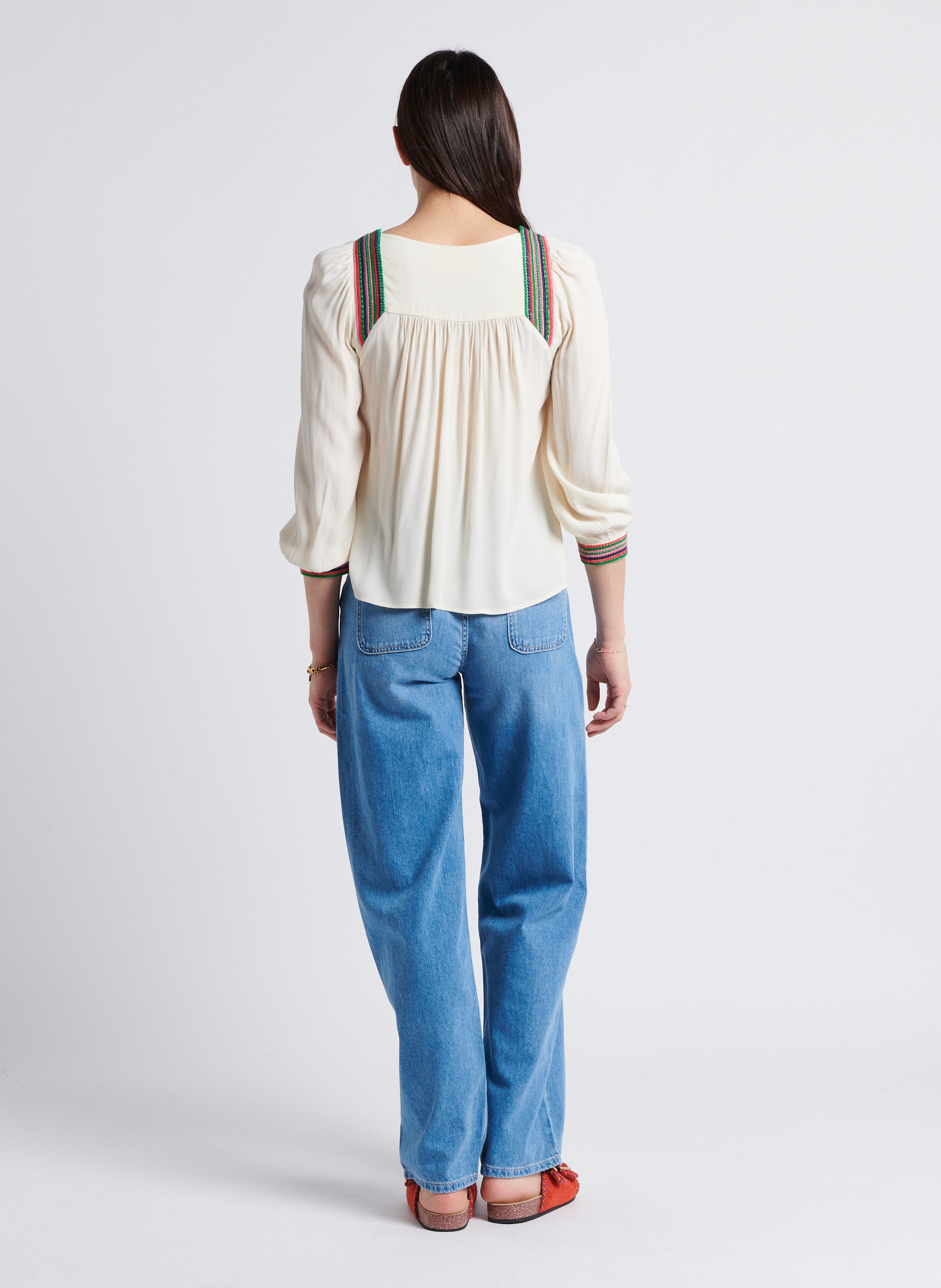 Pantalon large taille haute en coton BA&SH Bleu