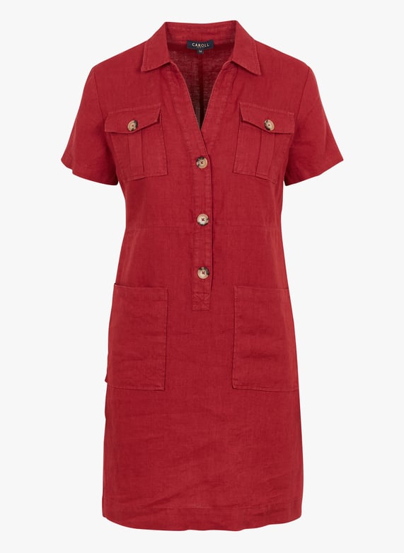 Short linen dress with classic collar Ebene Caroll Women Place