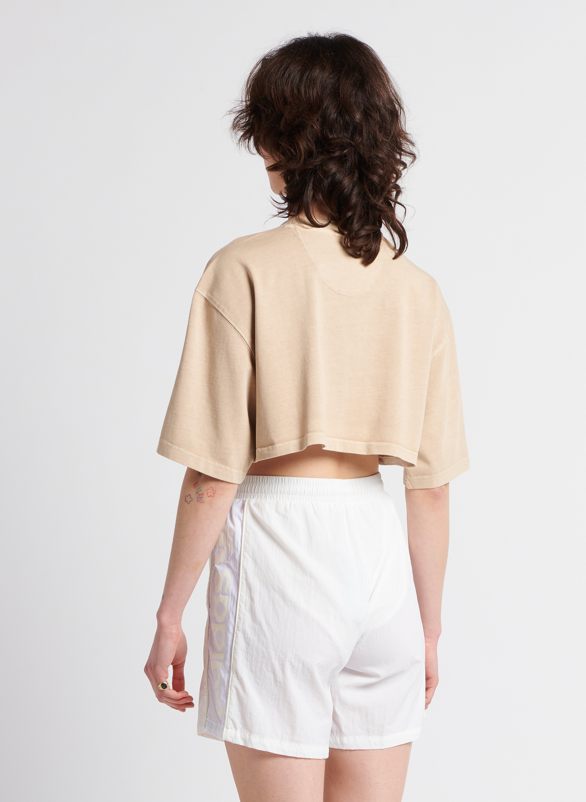 Cropped cotton sports T-shirt ADIDAS Beige