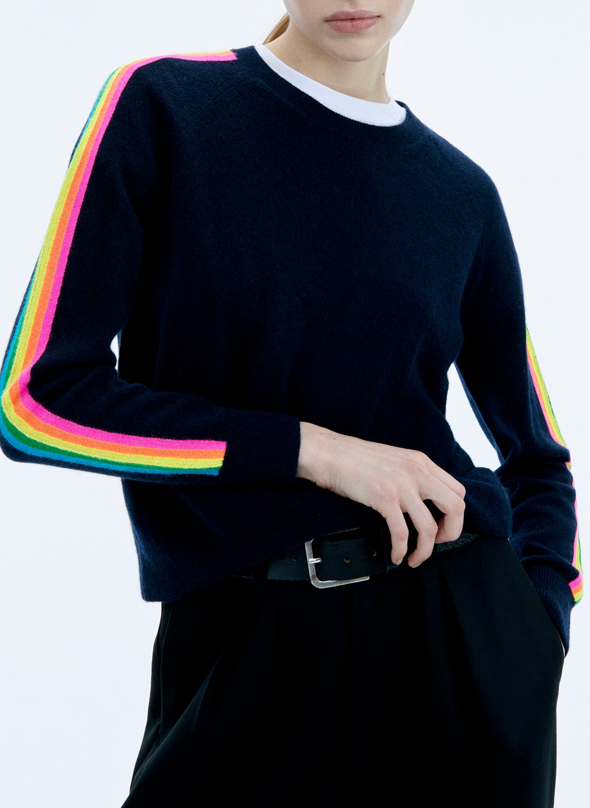 Short sweater with printed cashmere sleeves FROM FUTURE Blue