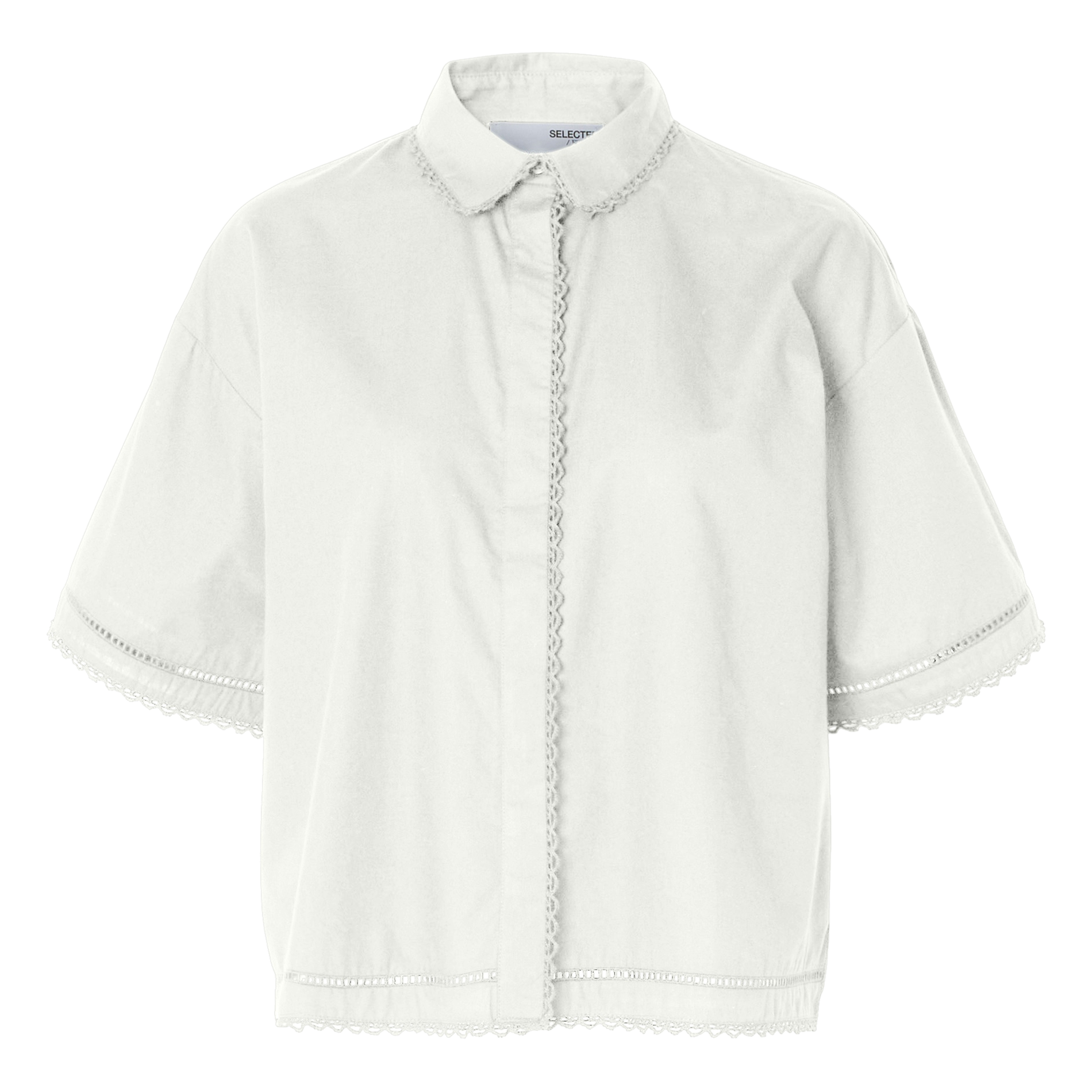 Straight shirt with lace details SELECTED White