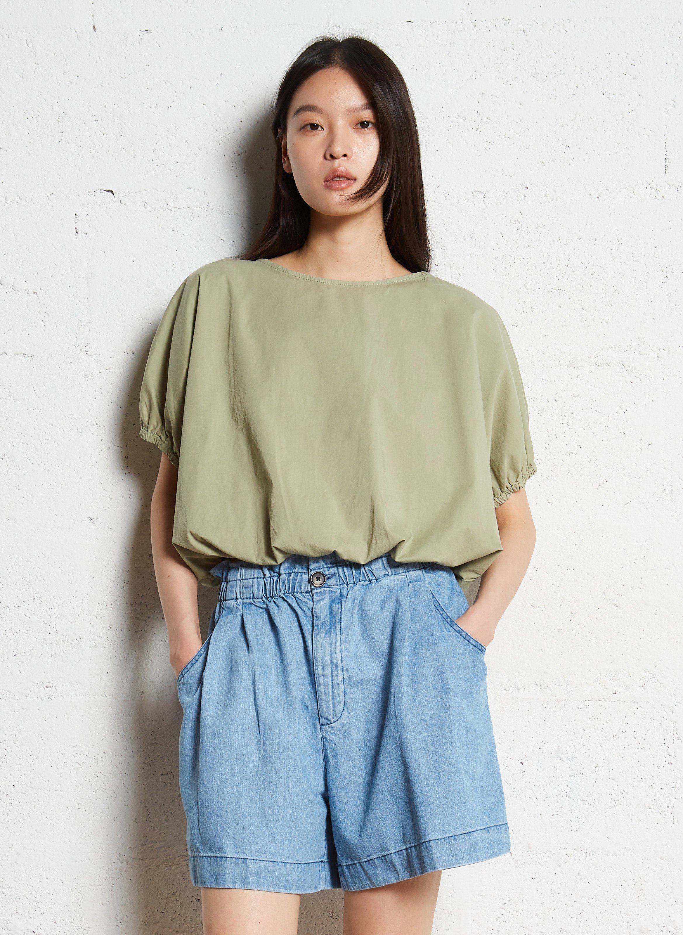 Weites Top mit Rundhalsausschnitt aus Wollmix Beige