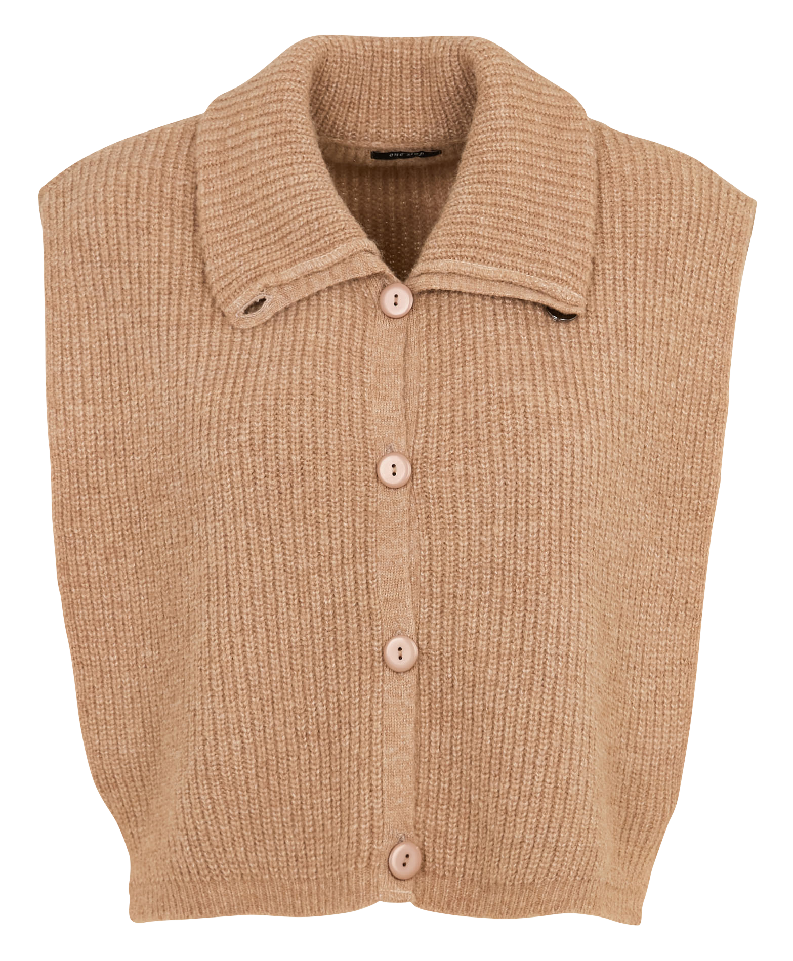 Gebreide oversized mouwloze vest met knopen ONE STEP Bruin