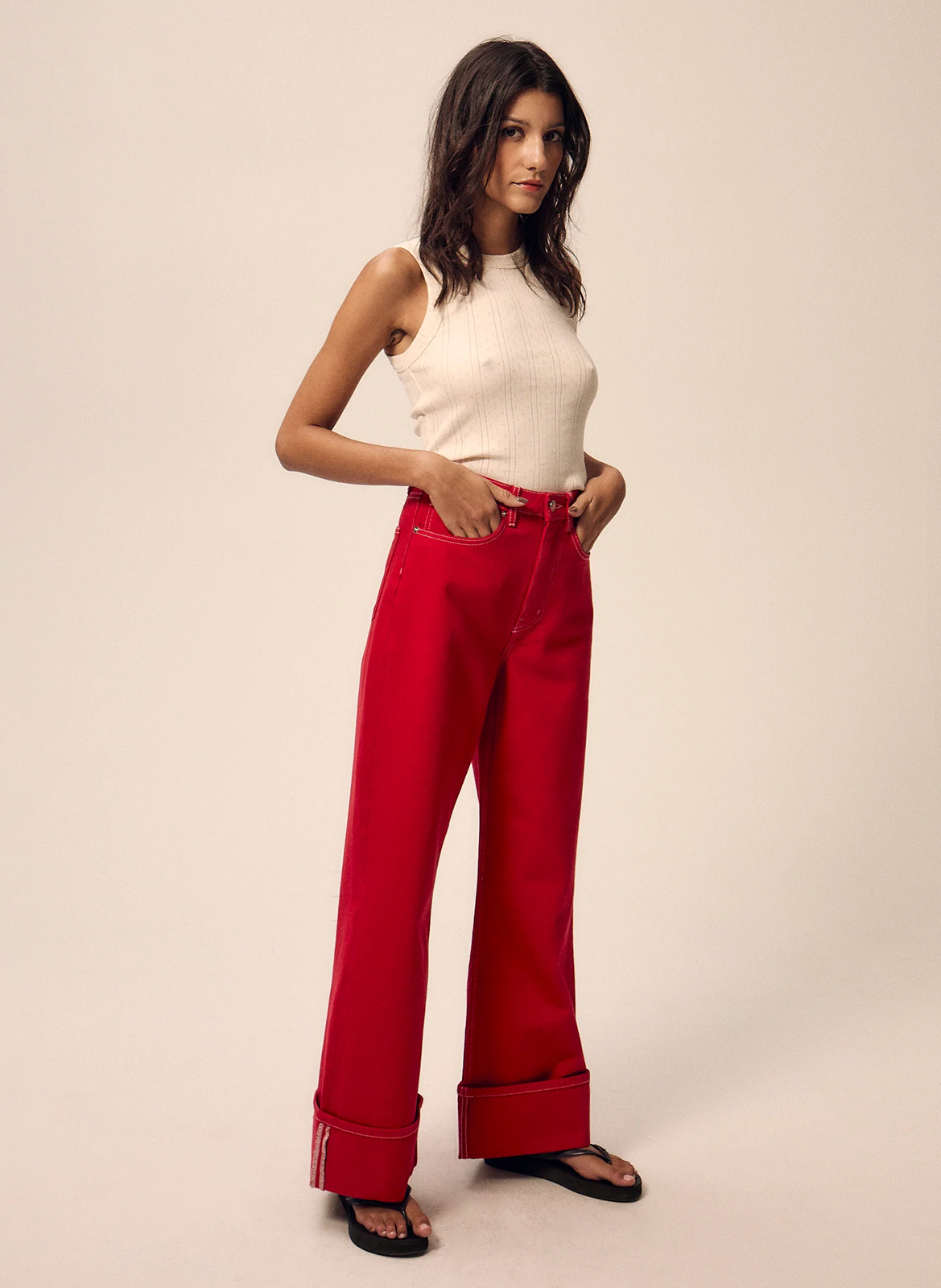 Bandplooibroek met hoge taille NITAH Rood