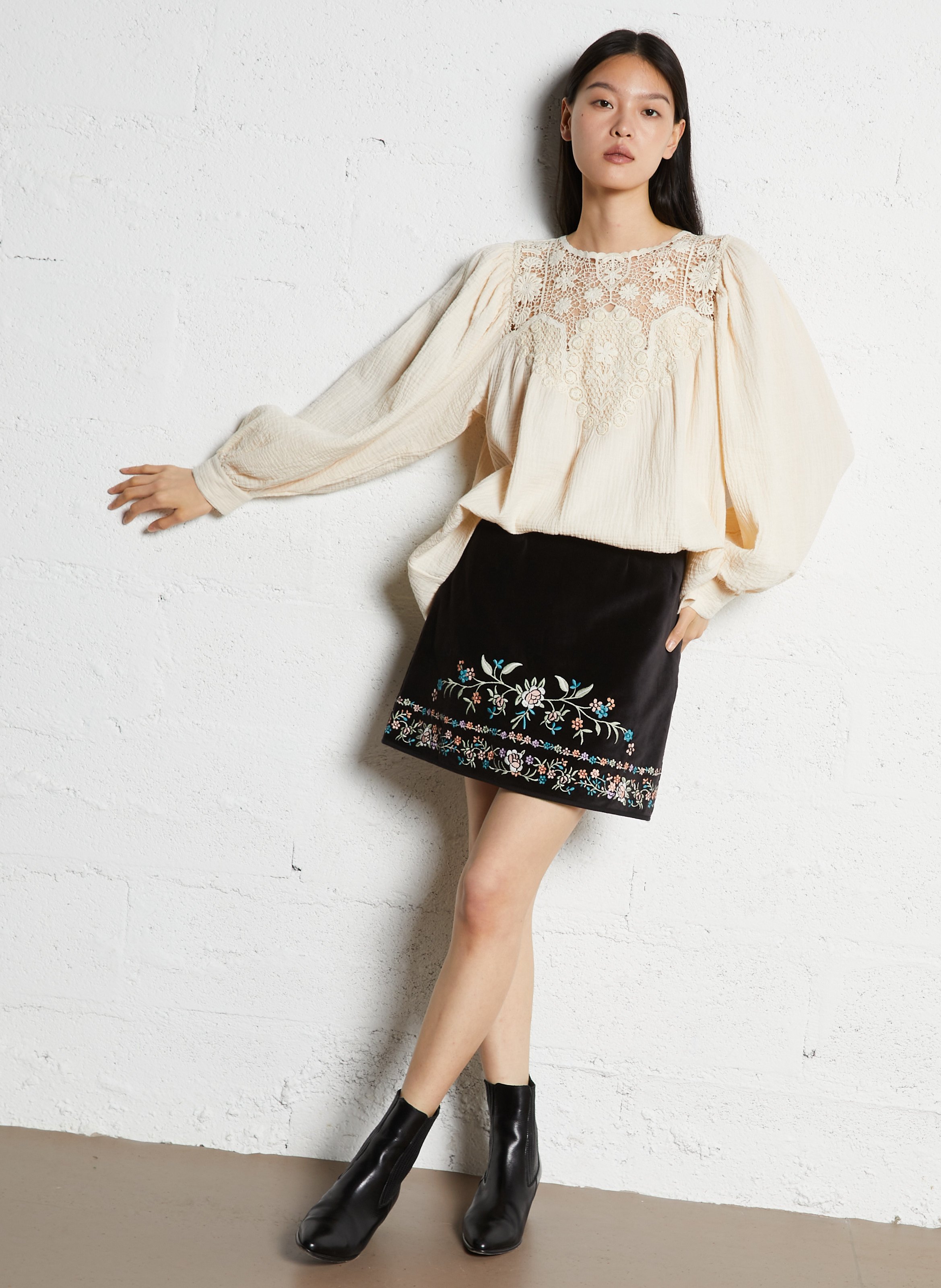 Round-neck cotton blouse LOUISE MISHA Beige