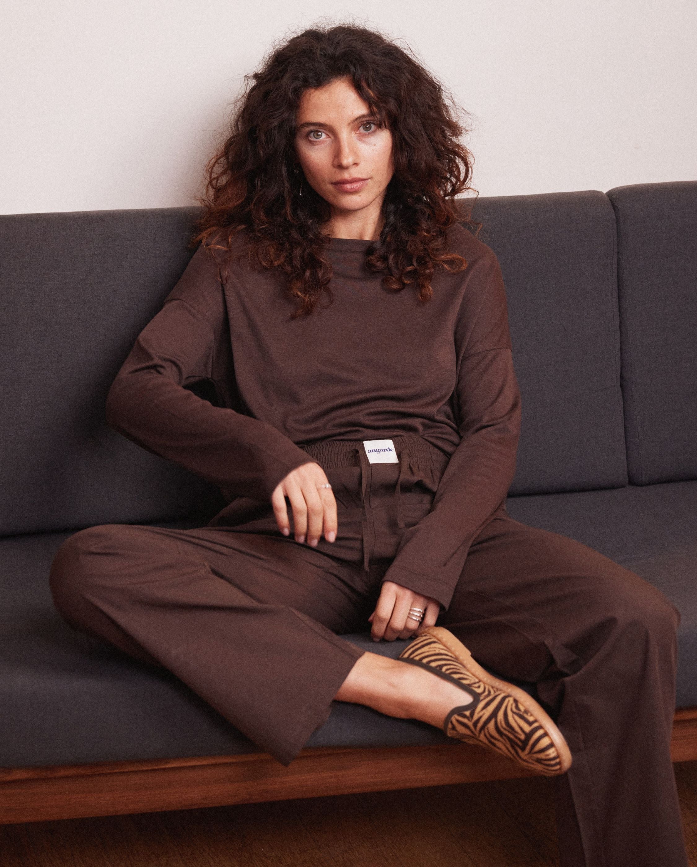 Women's zebra print faux suede slipper ANGARDE Brown