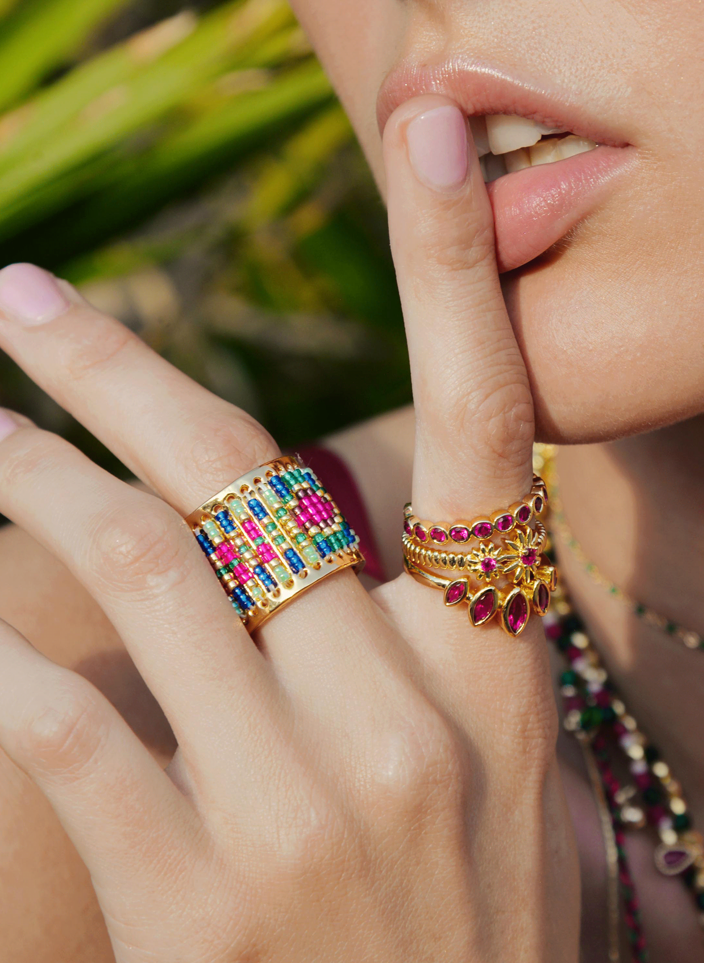 Adjustable ring with woven beads HIPANEMA Blue