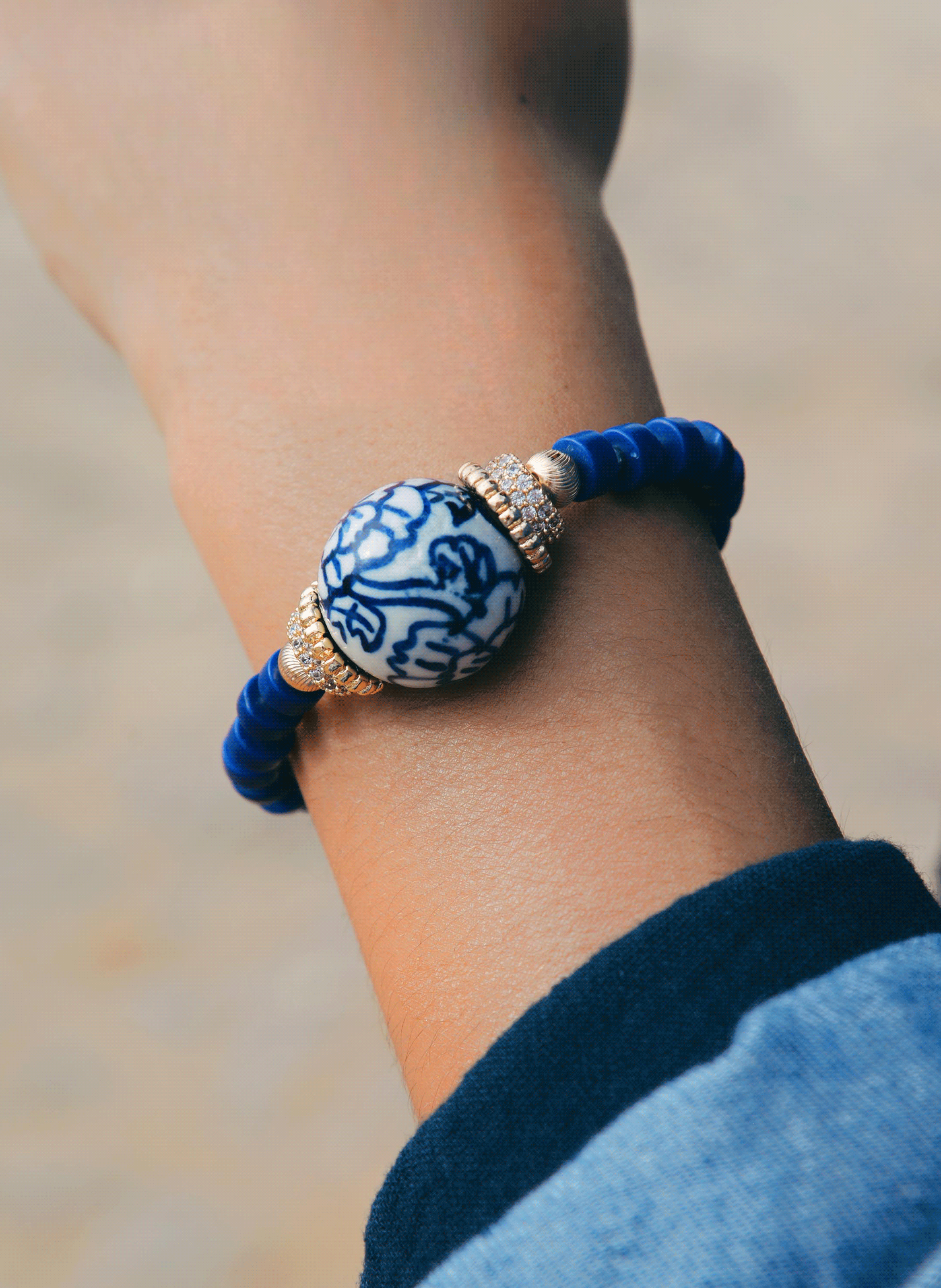 Adjustable ceramic bead bracelet HIPANEMA Blue