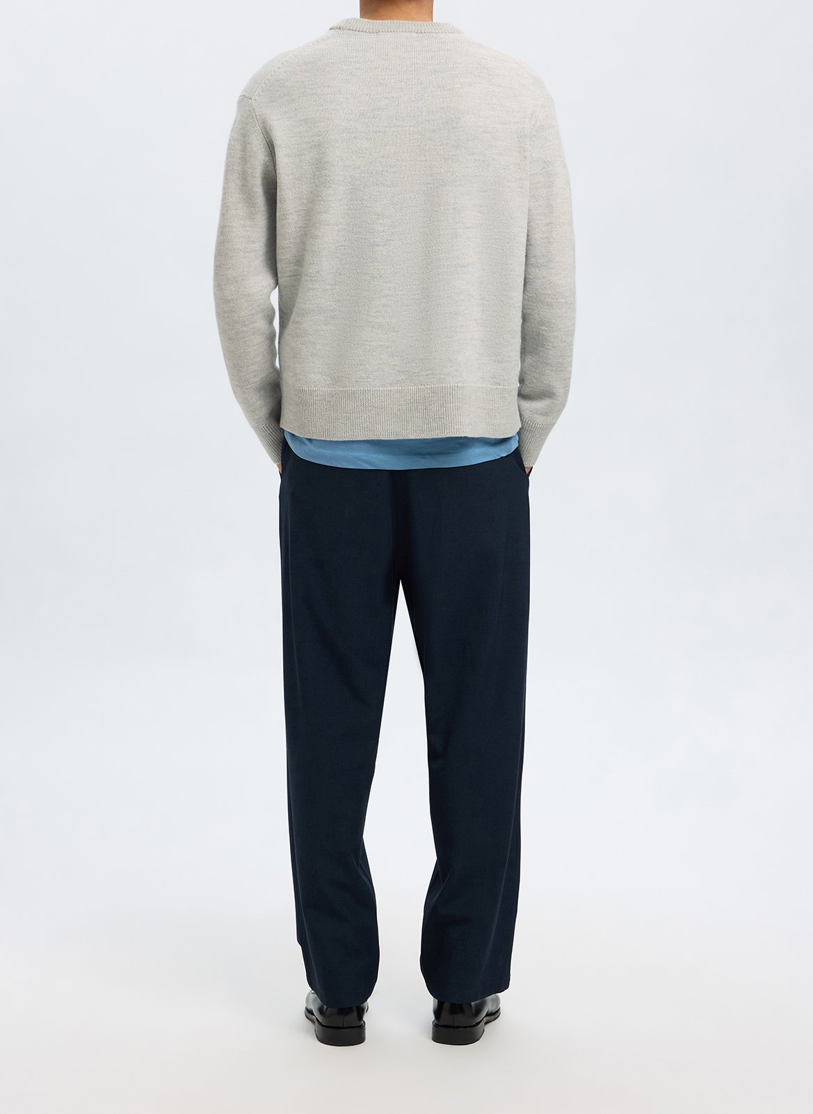 Rechte trui met ronde hals in effen wol SELECTED Grijs