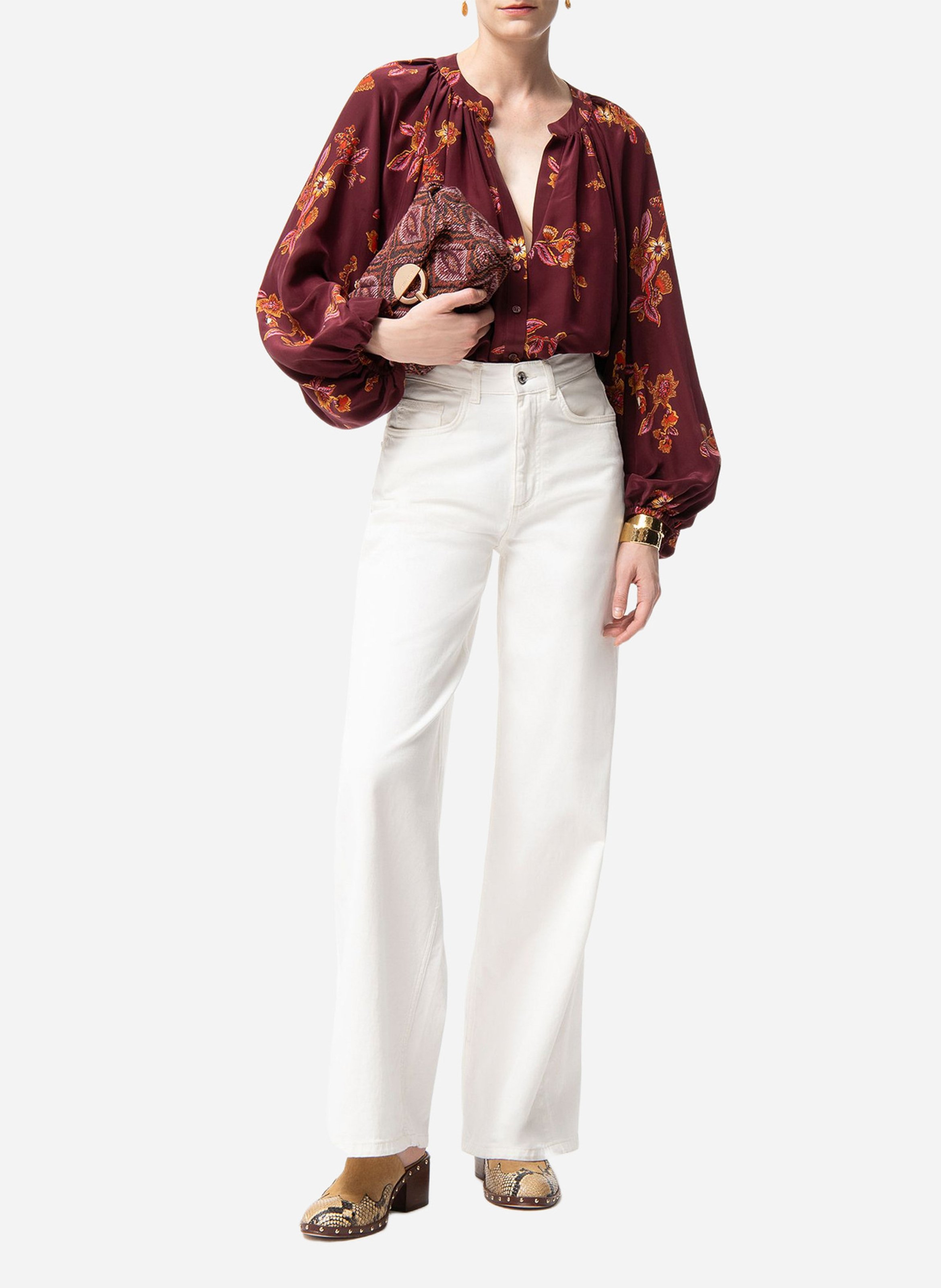 Oversized tunic collar printed blouse VANESSA BRUNO Red