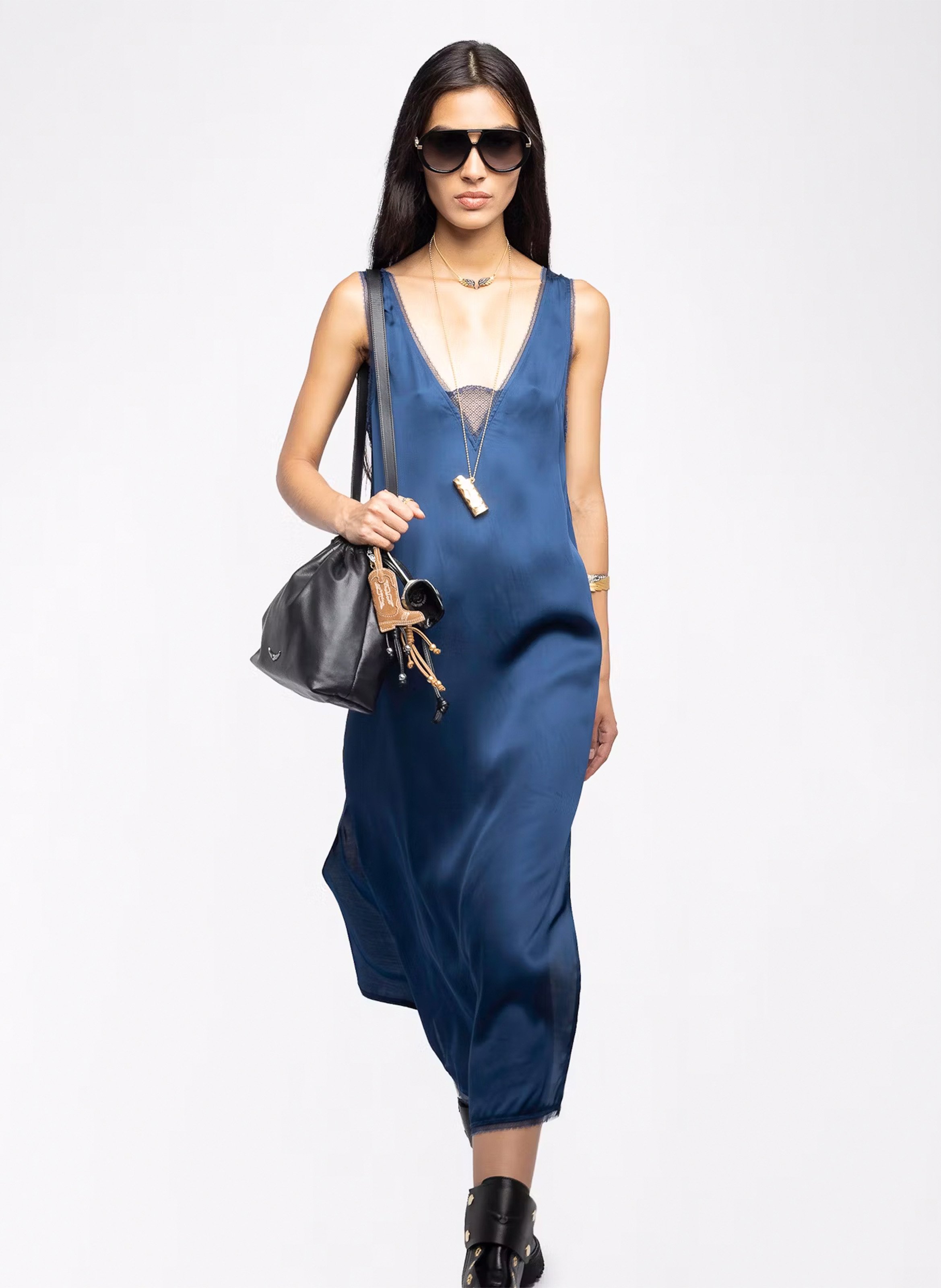 Robe midi col v satinée ZADIG&VOLTAIRE Bleu