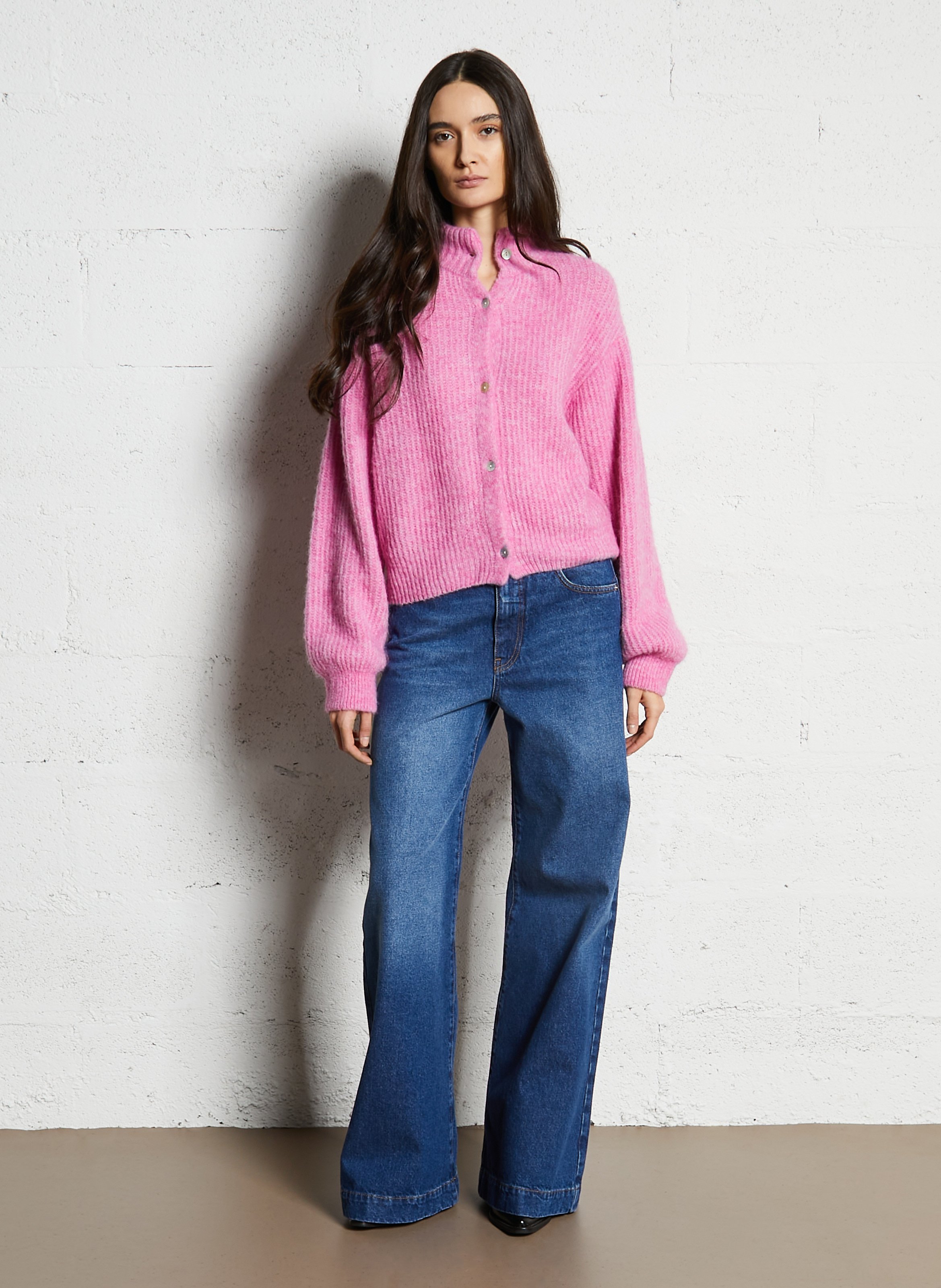 Gilet oversize col montant en maille AMERICAN VINTAGE Rose