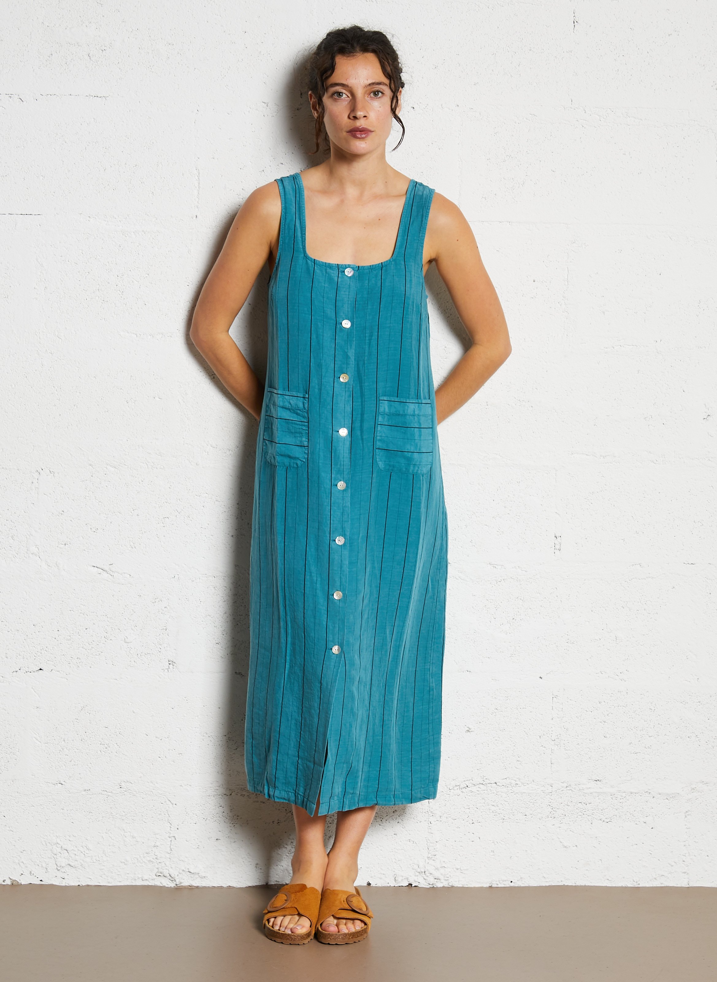 Robe midi à rayures col carré  NICE THINGS Bleu