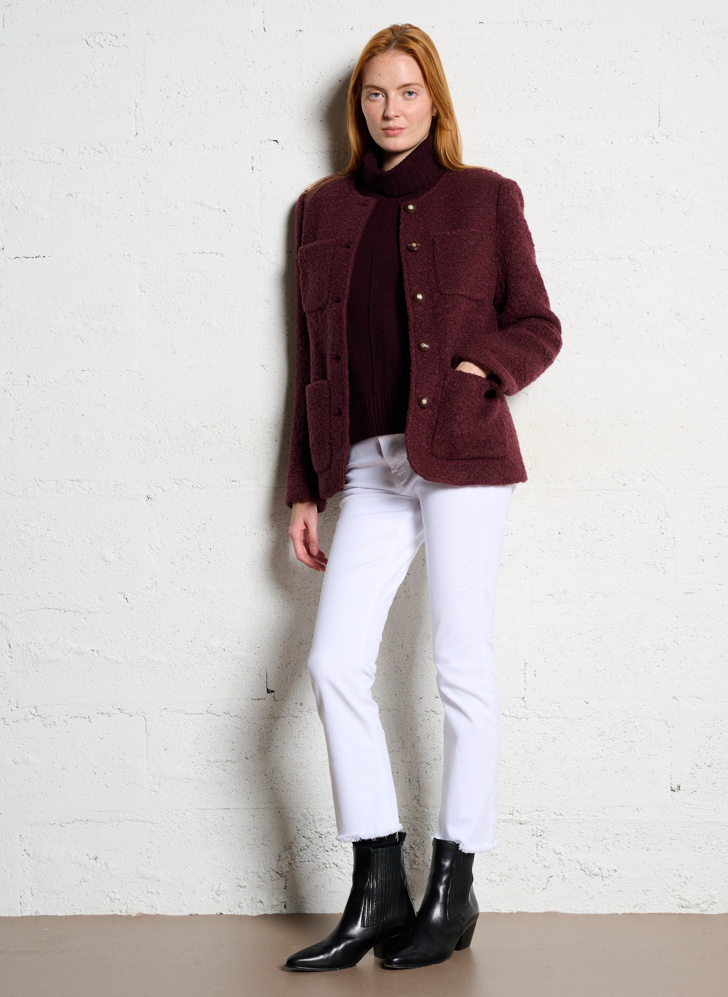 Jasje met ronde hals - wolblend BERENICE Paars