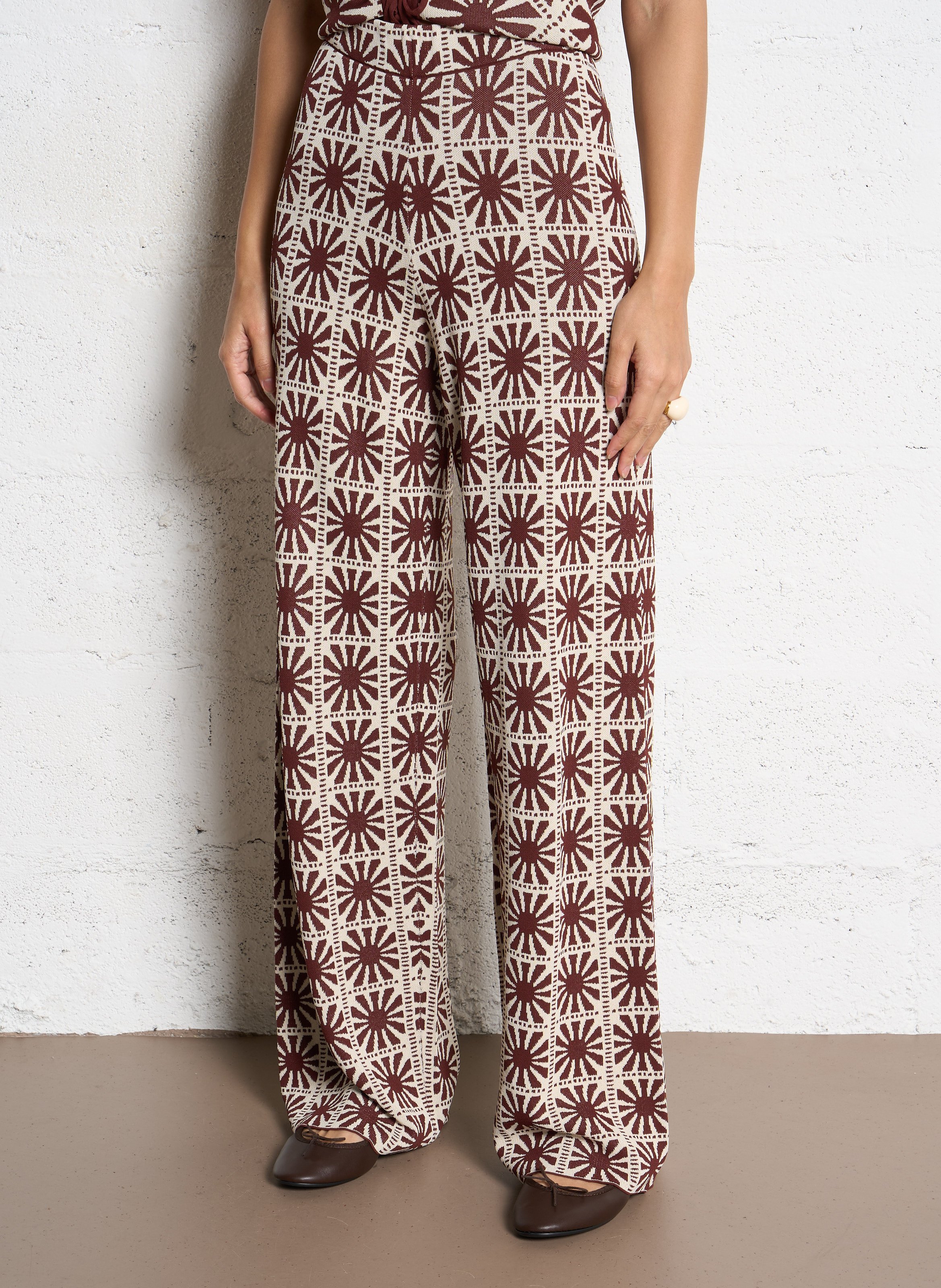 Pantalon jacquard taille haute SUNCOO Marron