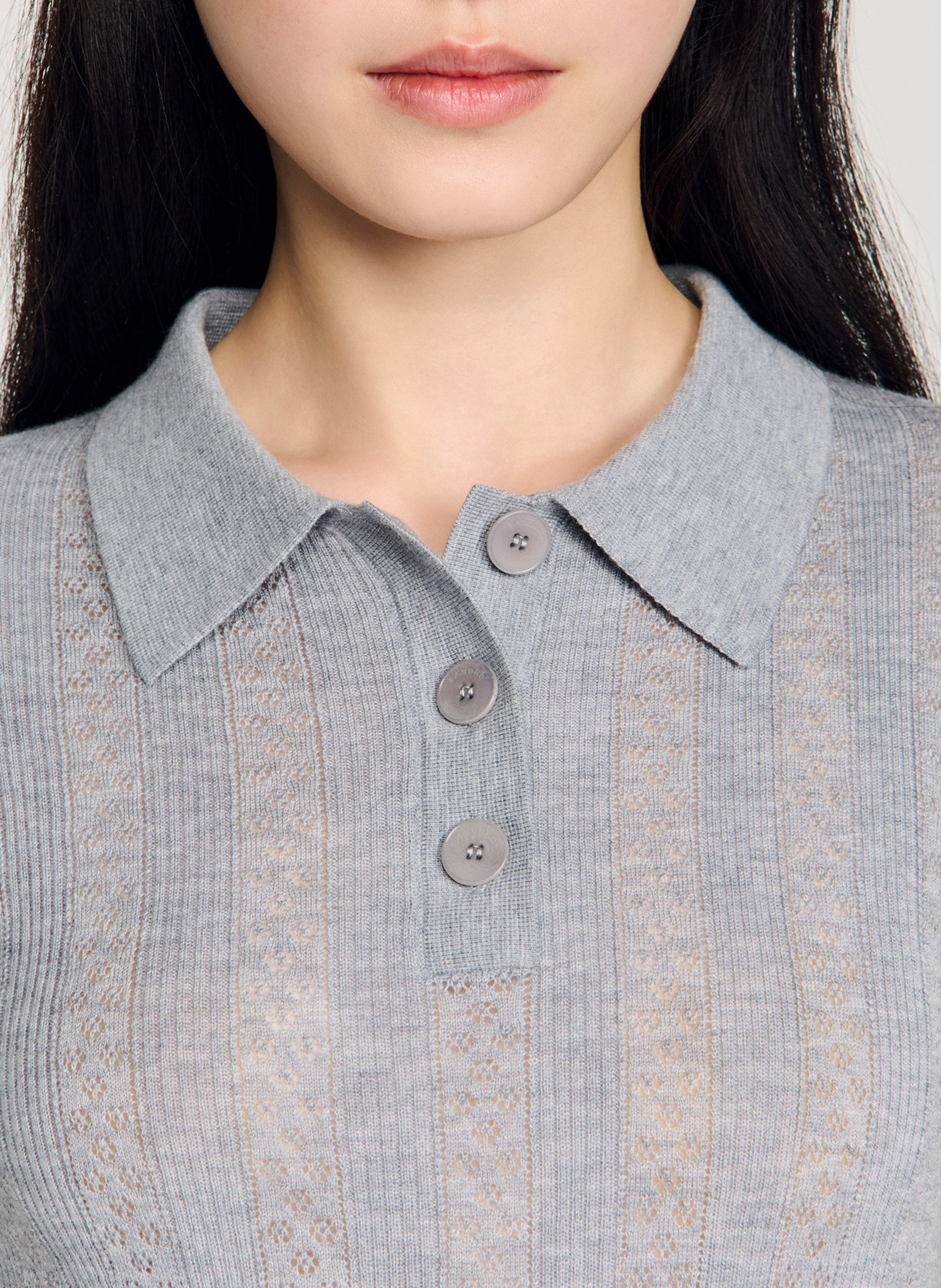 Pull col polo en laine SANDRO Gris
