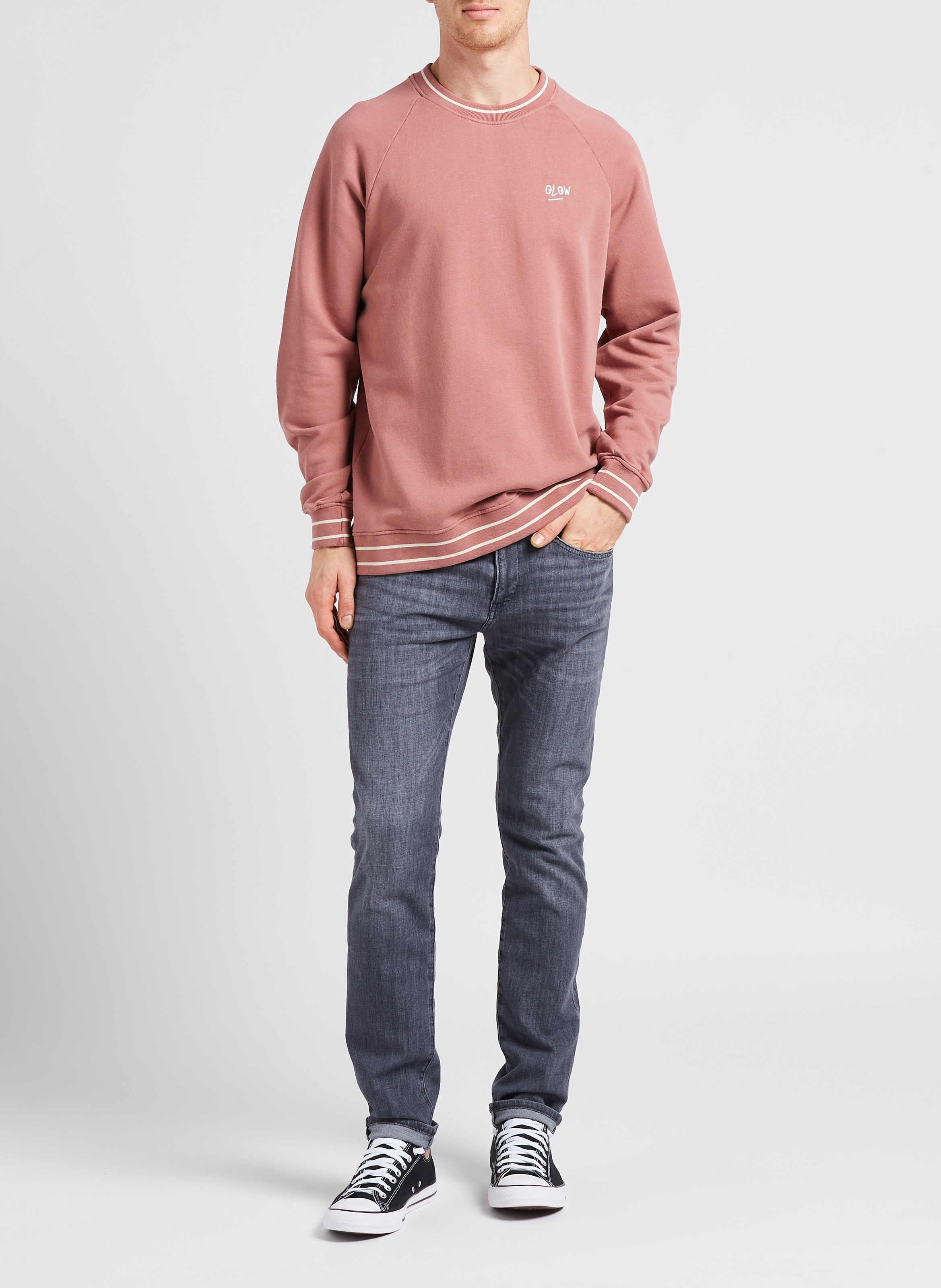 Regular-fit sweater van biokatoen met ronde hals en borduursel OLOW Bruin