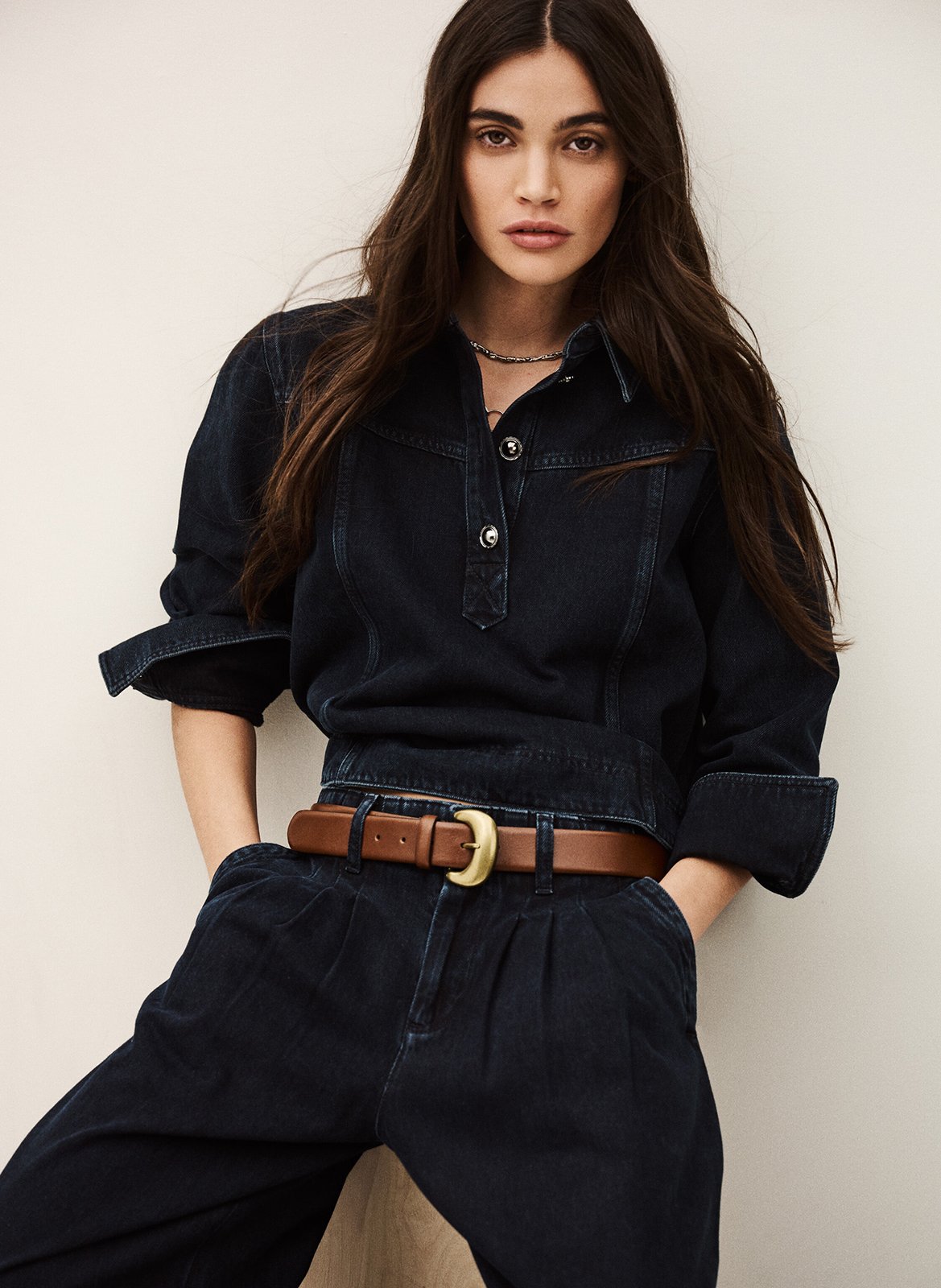 Rechte katoenen top met klassieke kraag BA&SH Blauw