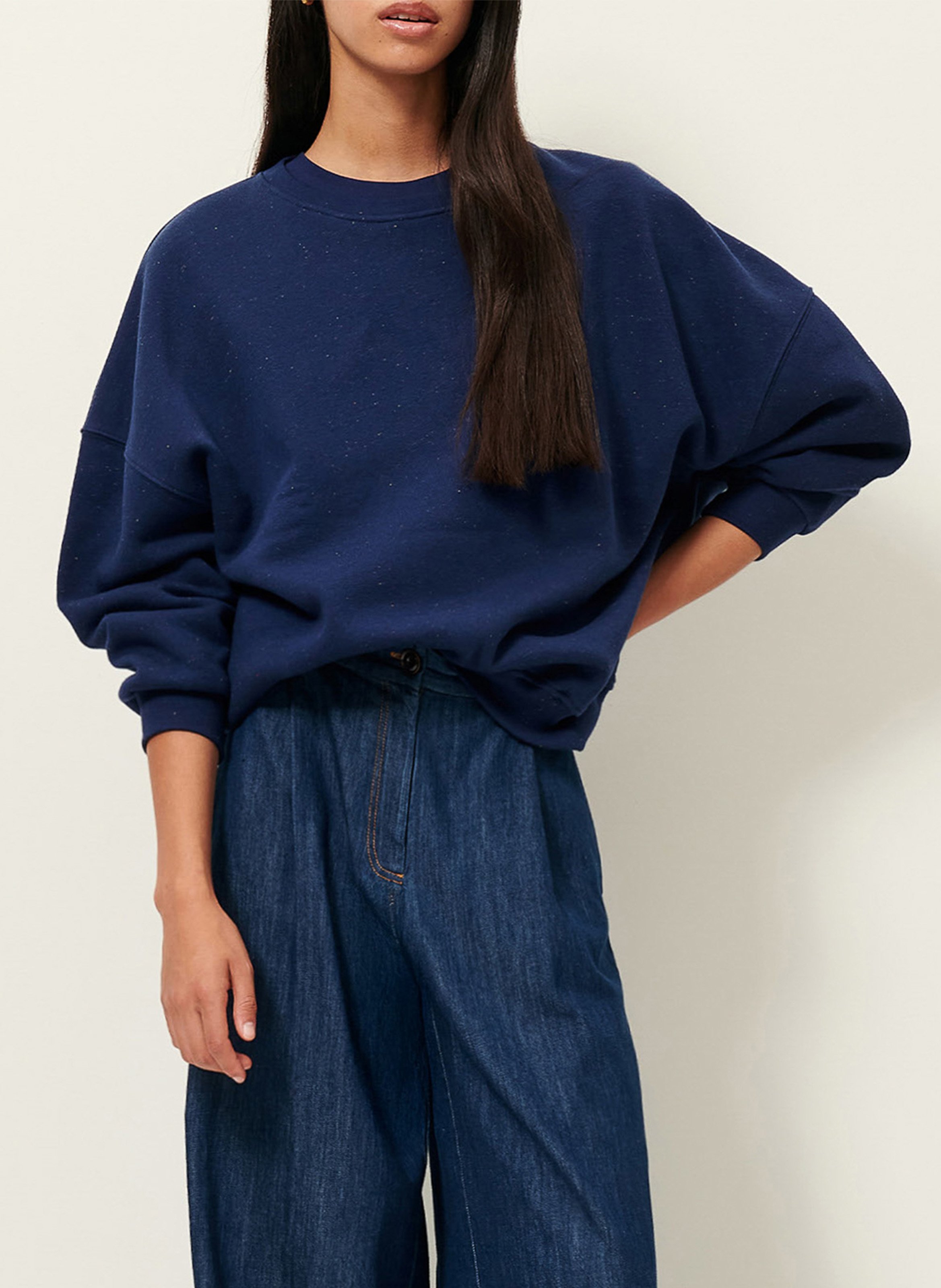 Sweat col rond oversize en coton mélangé SESSUN Bleu