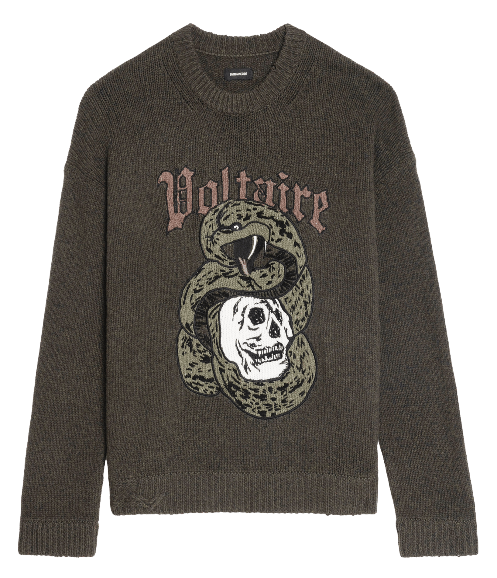 Straight round neck sweater embroidered in merino wool ZADIG&VOLTAIRE Green