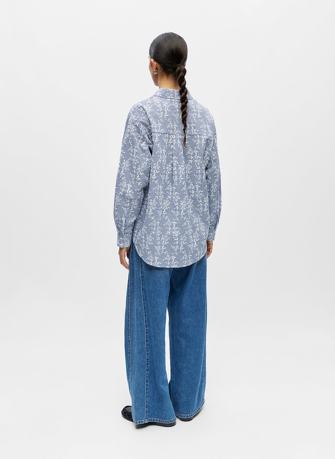 Chemise oversize col classique en coton mélangé imprimé OBJECT Bleu