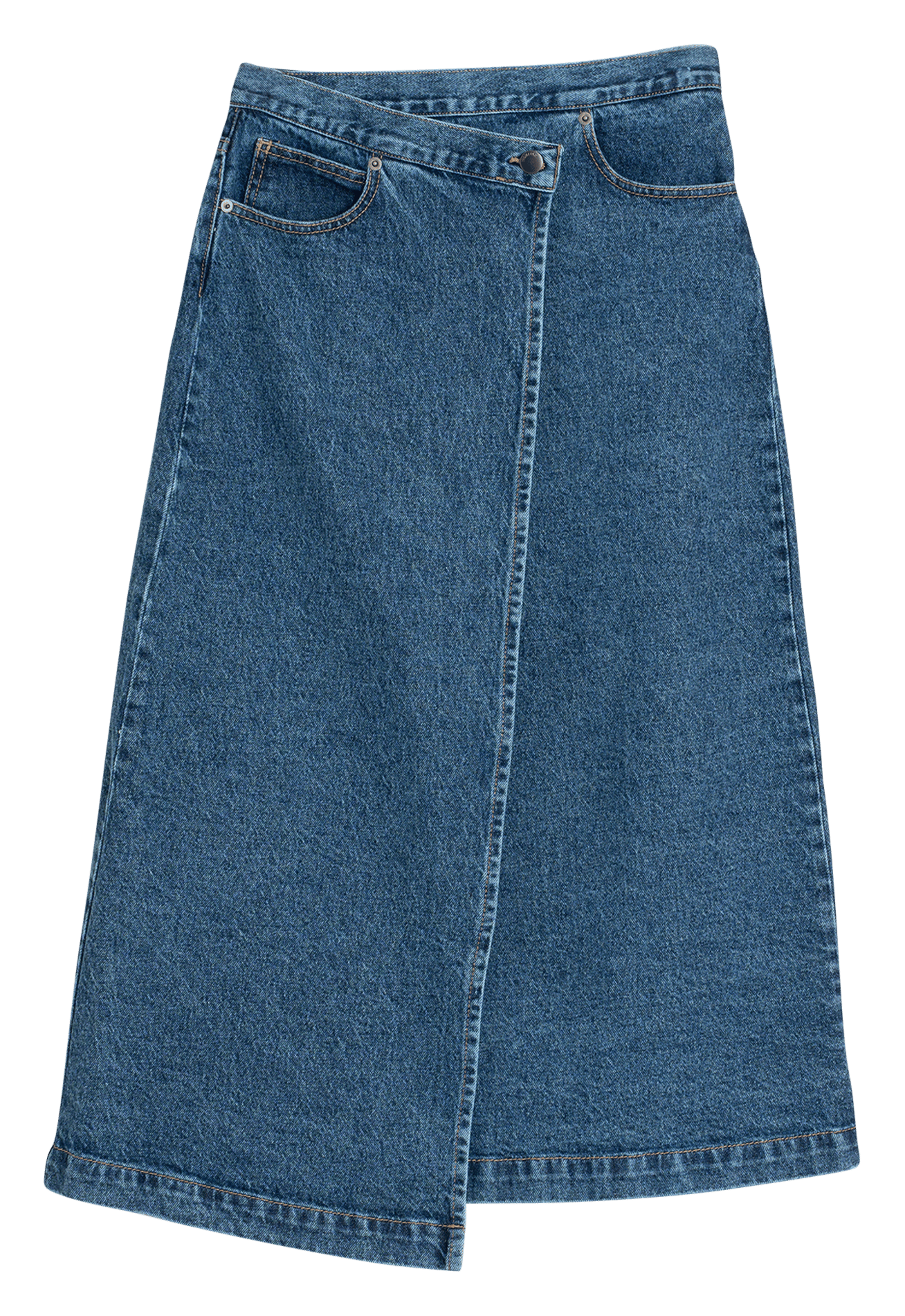 Midi-Rock mit gekreuzter Taille aus Denim INDI & COLD Blau