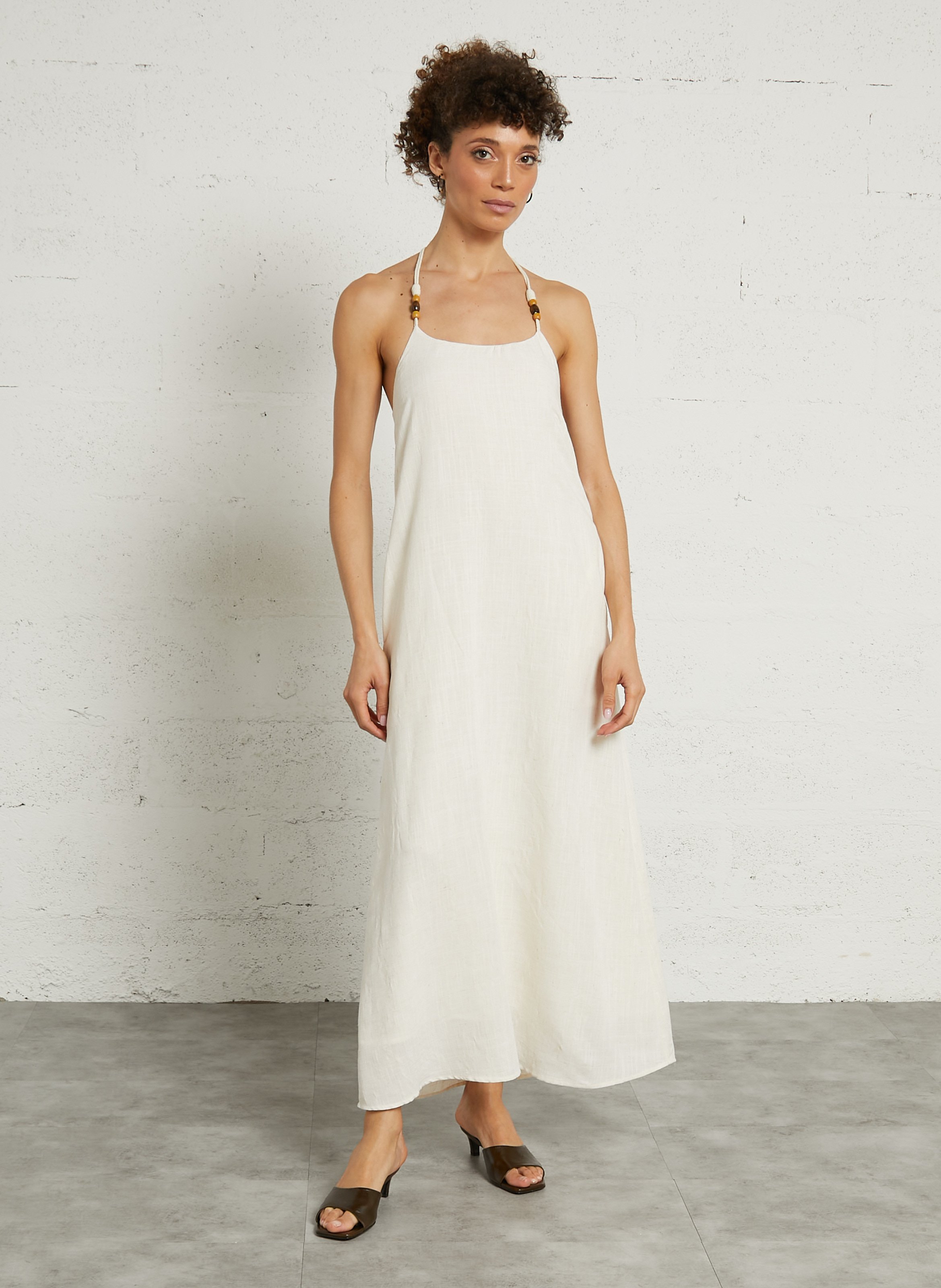Linen-blend midi dress THE KORNER White