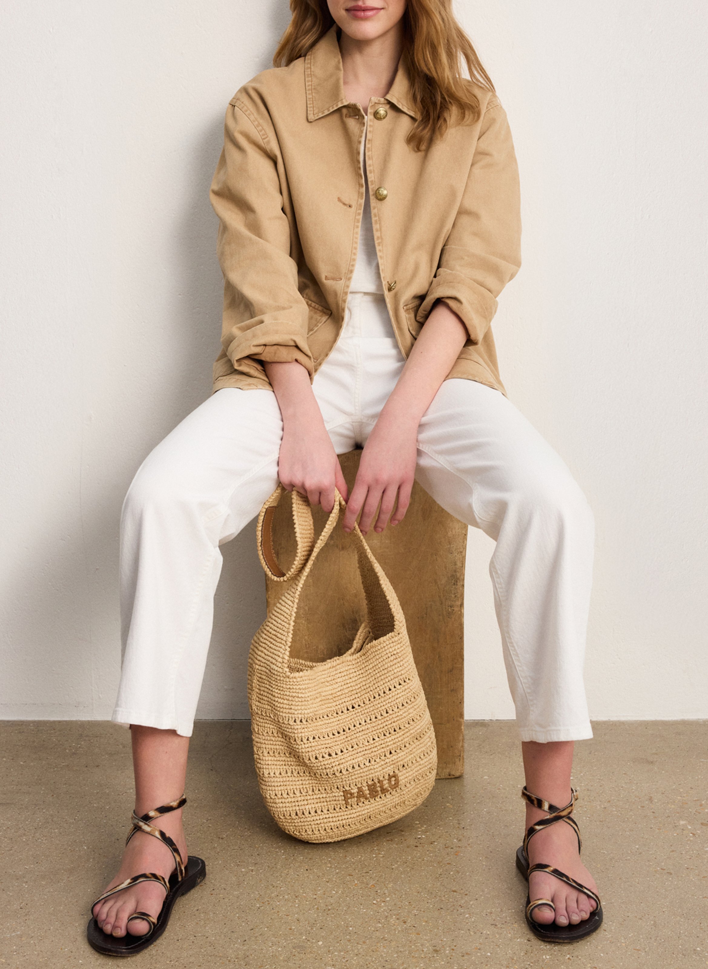 Veste droite col classique en coton PABLO Beige